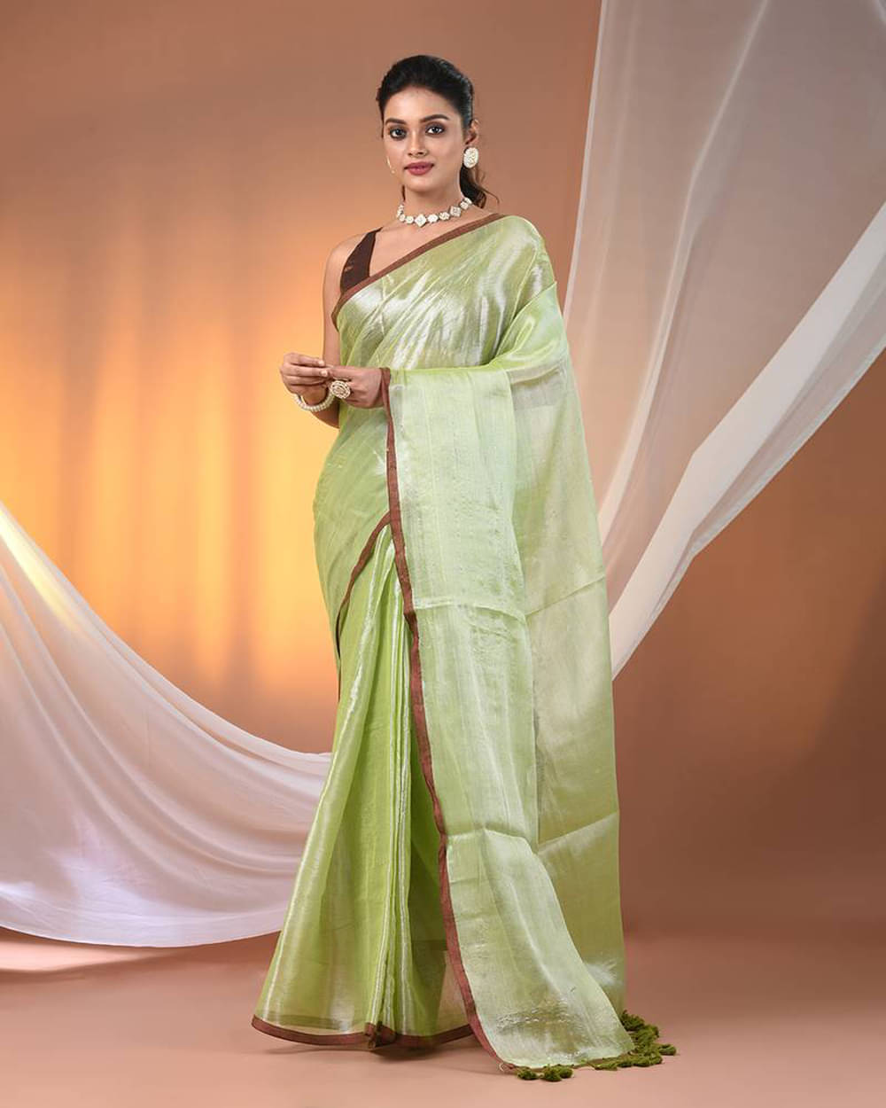 PIYARI FASHION Tissue Woven Tant Saree With Unstitched Blouse Piece ( Sea Green ) PIYARI FASHION Tissue Woven Tant Saree With Unstitched Blouse Piece ( Sea Green )