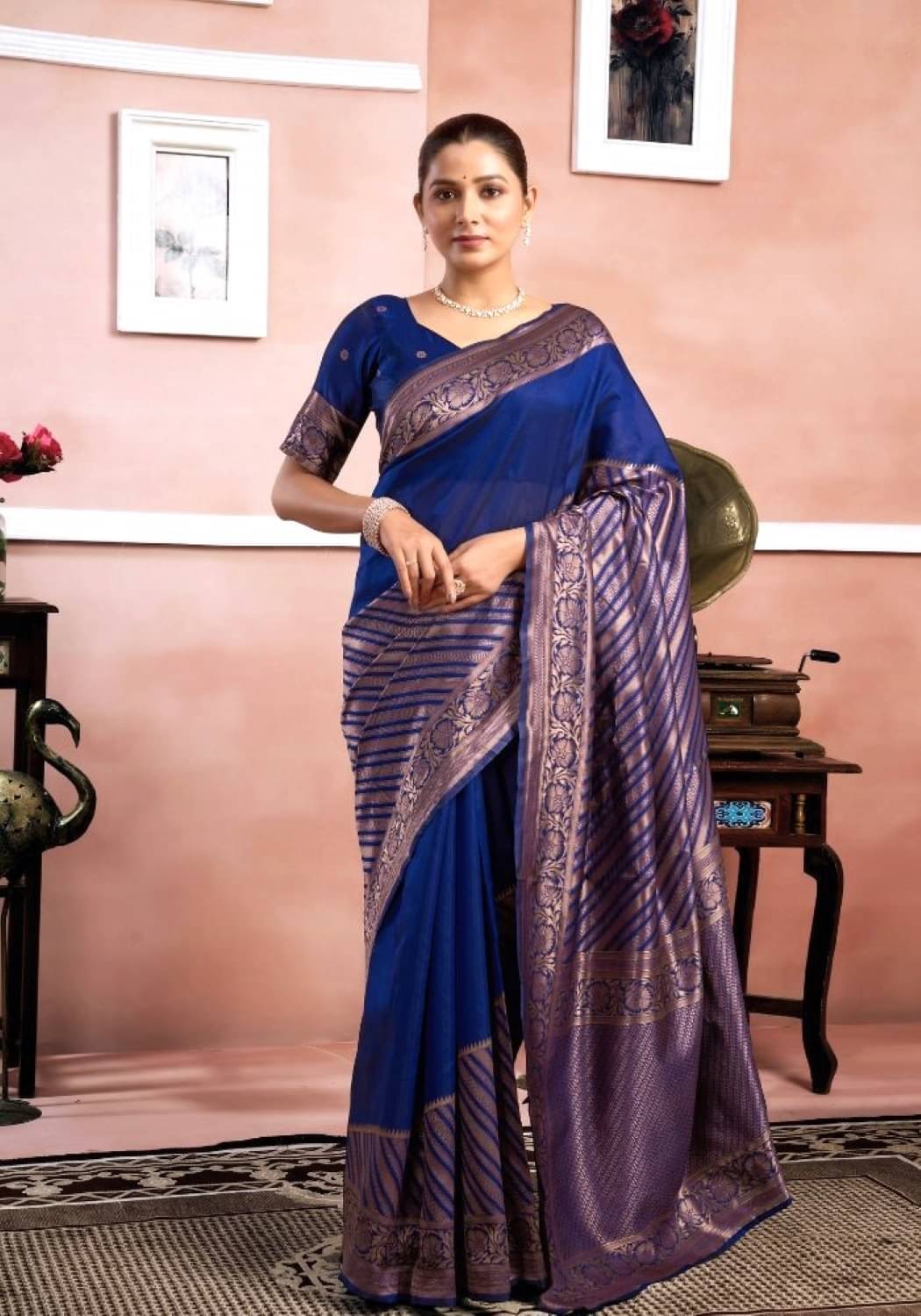 Rv fashion Cotton Silk Printed Banarasi saree With Unstitched Blouse Piece ( Blue )     			Rv fashion Cotton Silk Printed Banarasi saree With Unstitched Blouse Piece ( Blue )