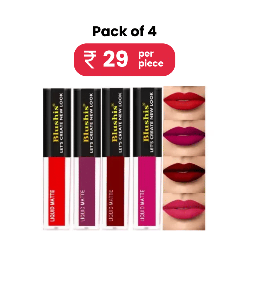 Blushis Super Stay Liquid Lipsticks Magenta, Red Twist, Maroon Touch, Purple Pout (Pack of 4)16 ml