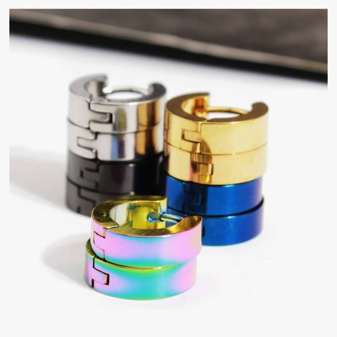     			Shree Ju Trending Silver Multi Black Golden Blue Hinged Bali Combo For Men Women (5 Sets)