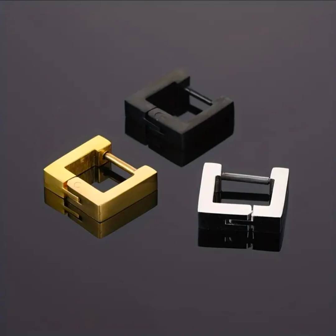 Shree Ju Trendy Black Silver Golden Square Shape Hinged Bali Combo For Men Women (3 Pcs) Shree Ju Trendy Black Silver Golden Square Shape Hinged Bali Combo For Men Women (3 Pcs)