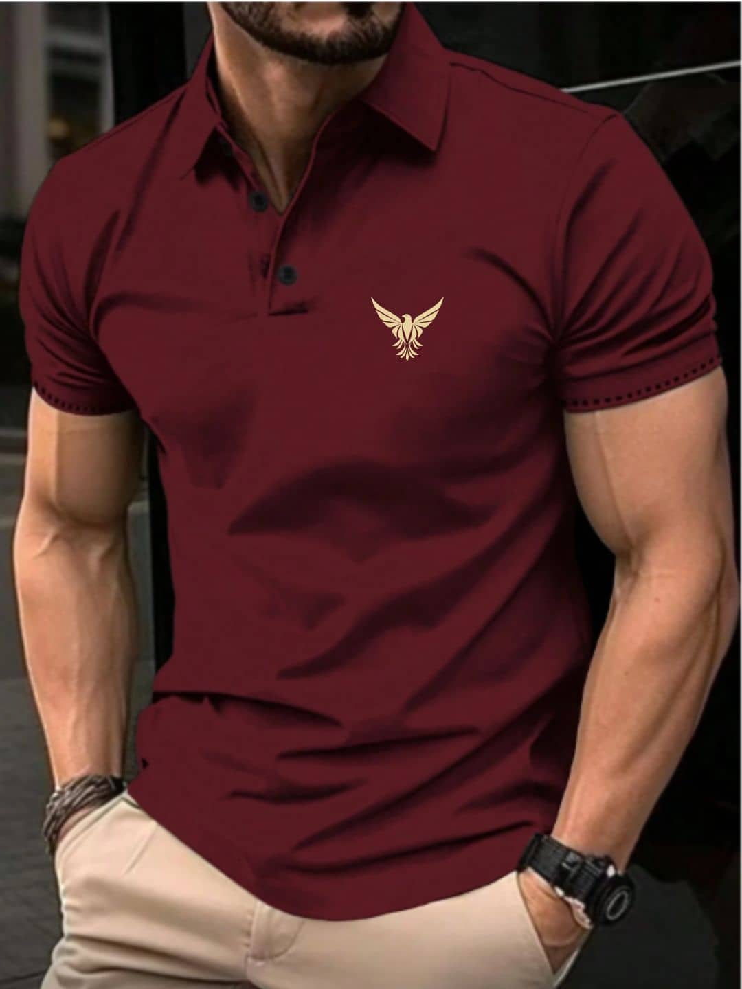 TAZO Men Cotton Blend Regular Fit Solid Polo T Shirt ( Maroon )