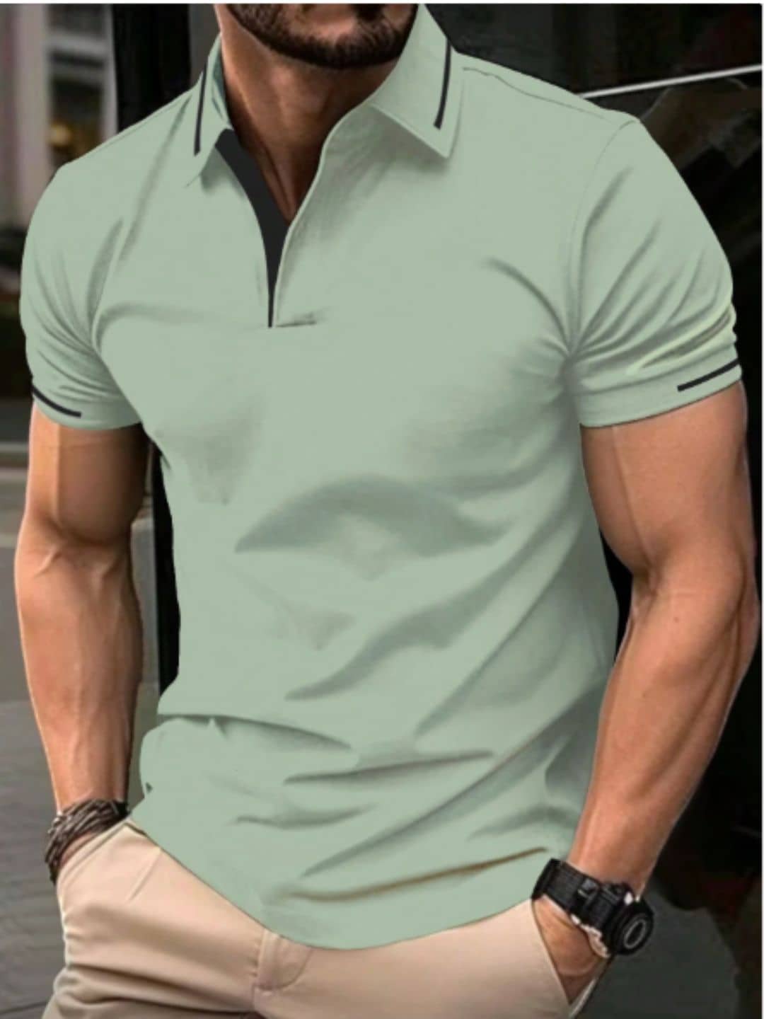 TAZO Men Cotton Blend Regular Fit Solid Polo T Shirt ( Green )