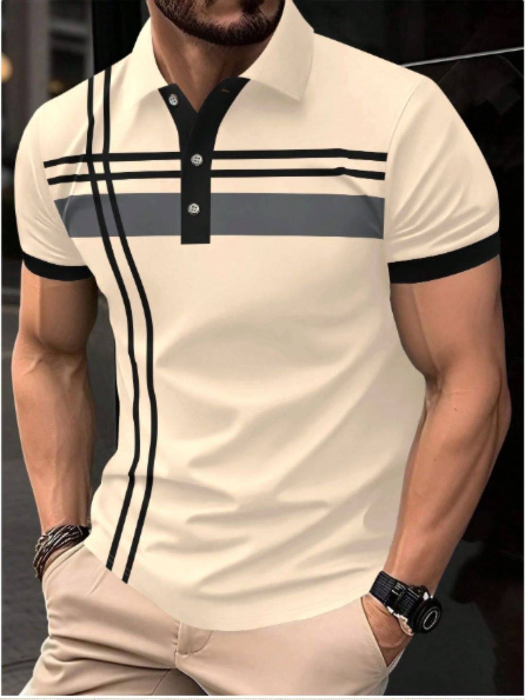     			TAZO Men Cotton Blend Regular Fit Colorblock Polo T Shirt ( Beige )