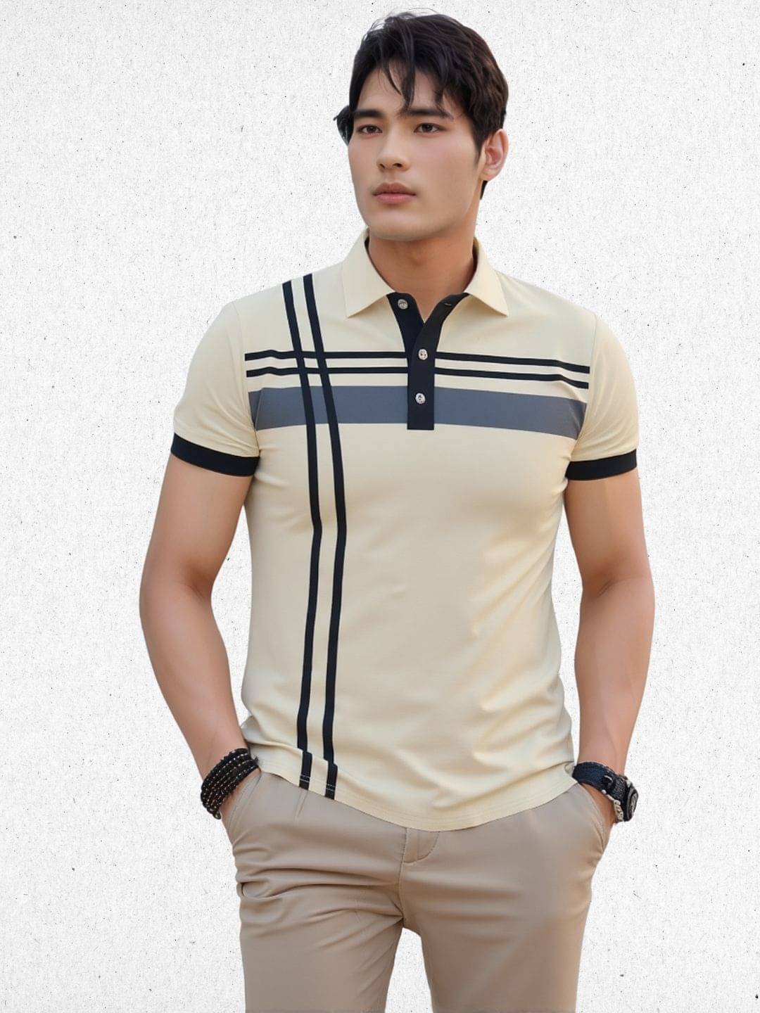     			TAZO Men Cotton Blend Regular Fit Colorblock Polo T Shirt ( Beige )