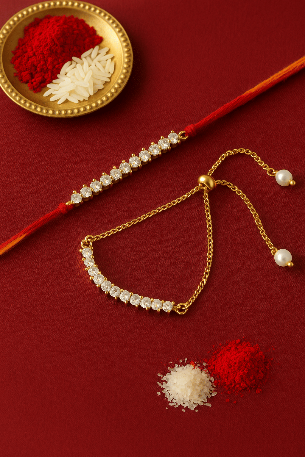 THRIFTKART Bhaiya Bhabhi Rakhi Gold American Diamond RAKHI COMBO FOR BHAIYA BHABHI - Bangles & Bracelets | Buy online on ZillyBuy