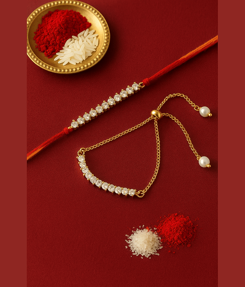 THRIFTKART Bhaiya Bhabhi Rakhi Gold American Diamond RAKHI COMBO FOR BHAIYA BHABHI - Bangles & Bracelets | Buy online on ZillyBuy