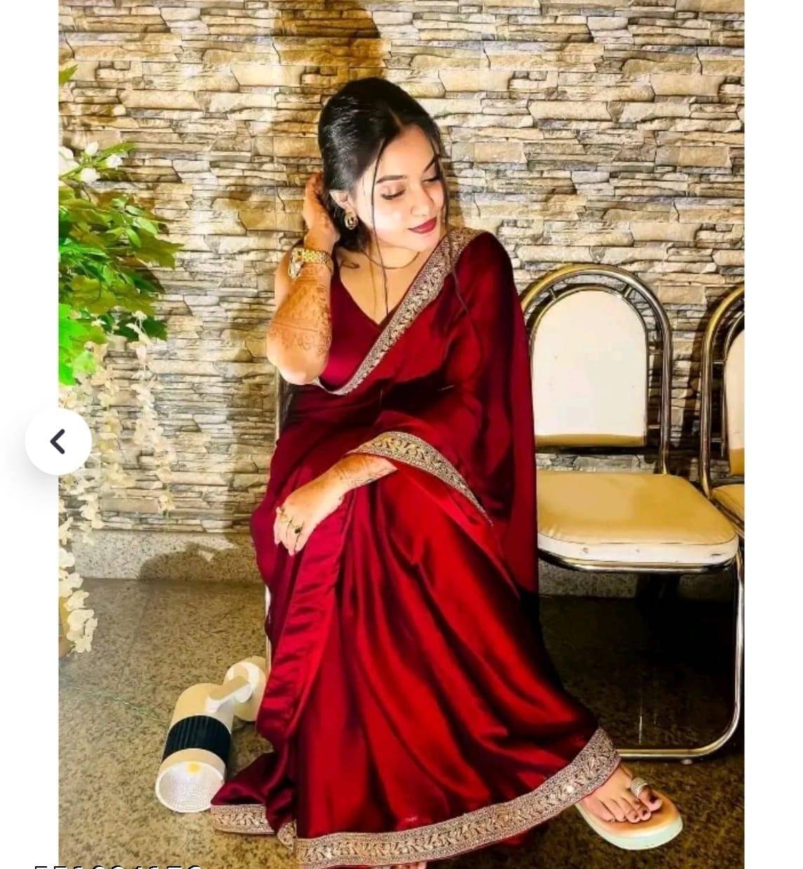     			V FANCY Chiffon Solid Mysore Silk Sarees With Stitched Blouse ( Maroon )