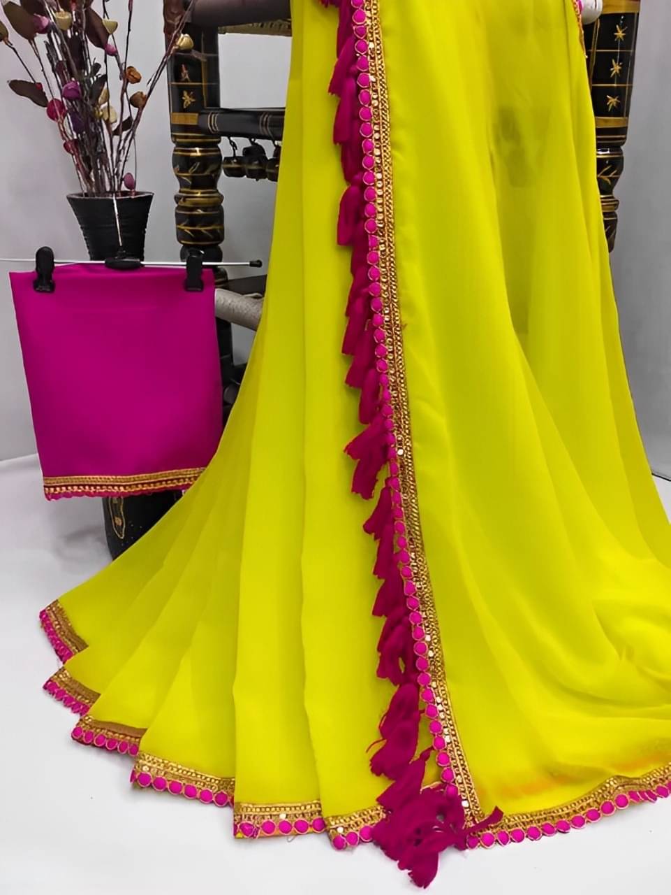 V FANCY Georgette Solid Kanjeevaram Sarees With Stitched Blouse ( Green ) V FANCY Georgette Solid Kanjeevaram Sarees With Stitched Blouse ( Green )