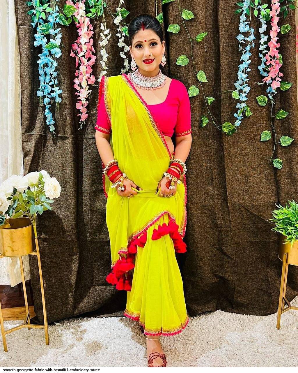 V FANCY Georgette Solid Kanjeevaram Sarees With Stitched Blouse ( Green ) V FANCY Georgette Solid Kanjeevaram Sarees With Stitched Blouse ( Green )