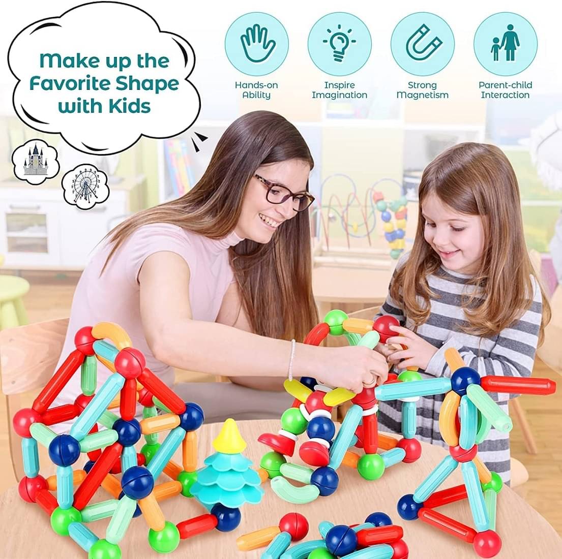     			VBE Magnetic Sticks Building Blocks for Kids Toys for Girls | Magnetic Toys for Boys Age 3+ Year 4 5 6 7 8 10 12 14 Old Educational Stem Learning Magnet Stick with Balls Game Set (36 PCS)