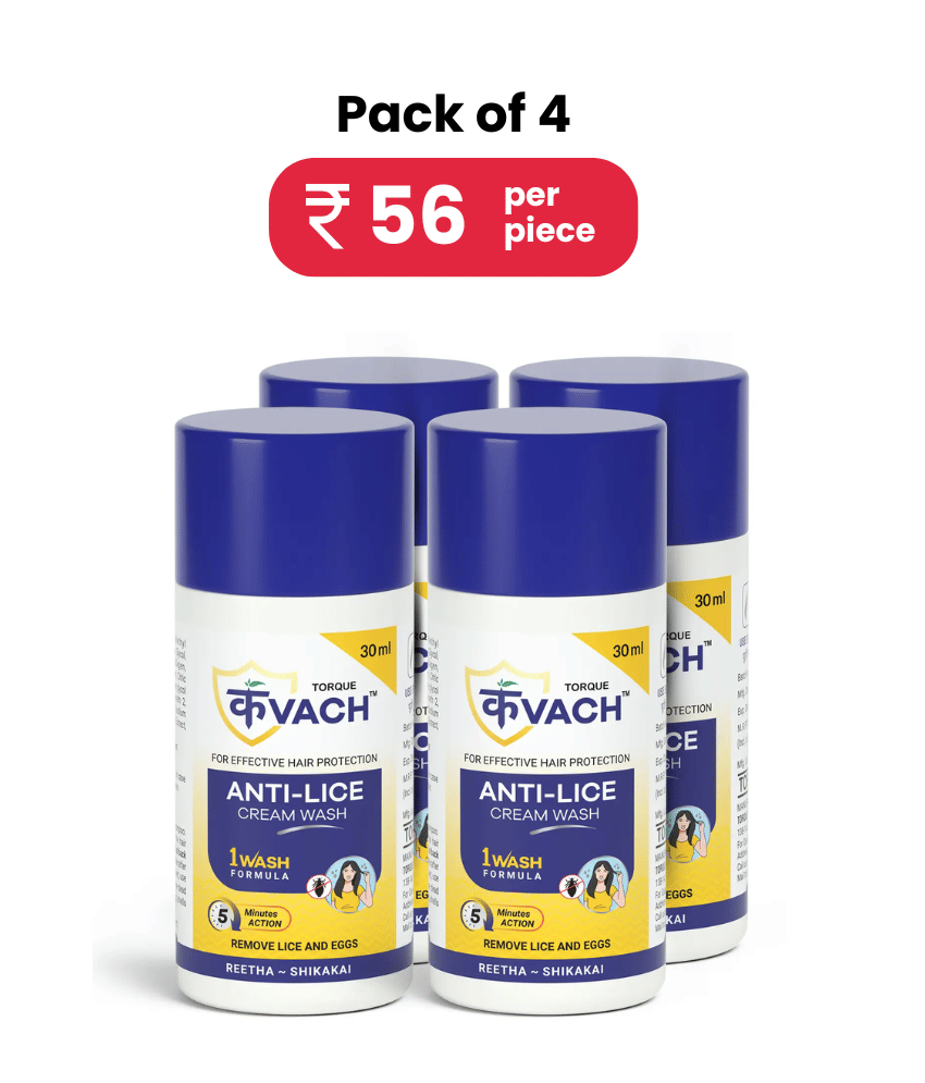 Torque kvach Anti Lice Cream Wash | Removes Lice and Nits |Made with Reetha & Shikakai 30 ml With Lice & Nits Remover Comb For Of 4