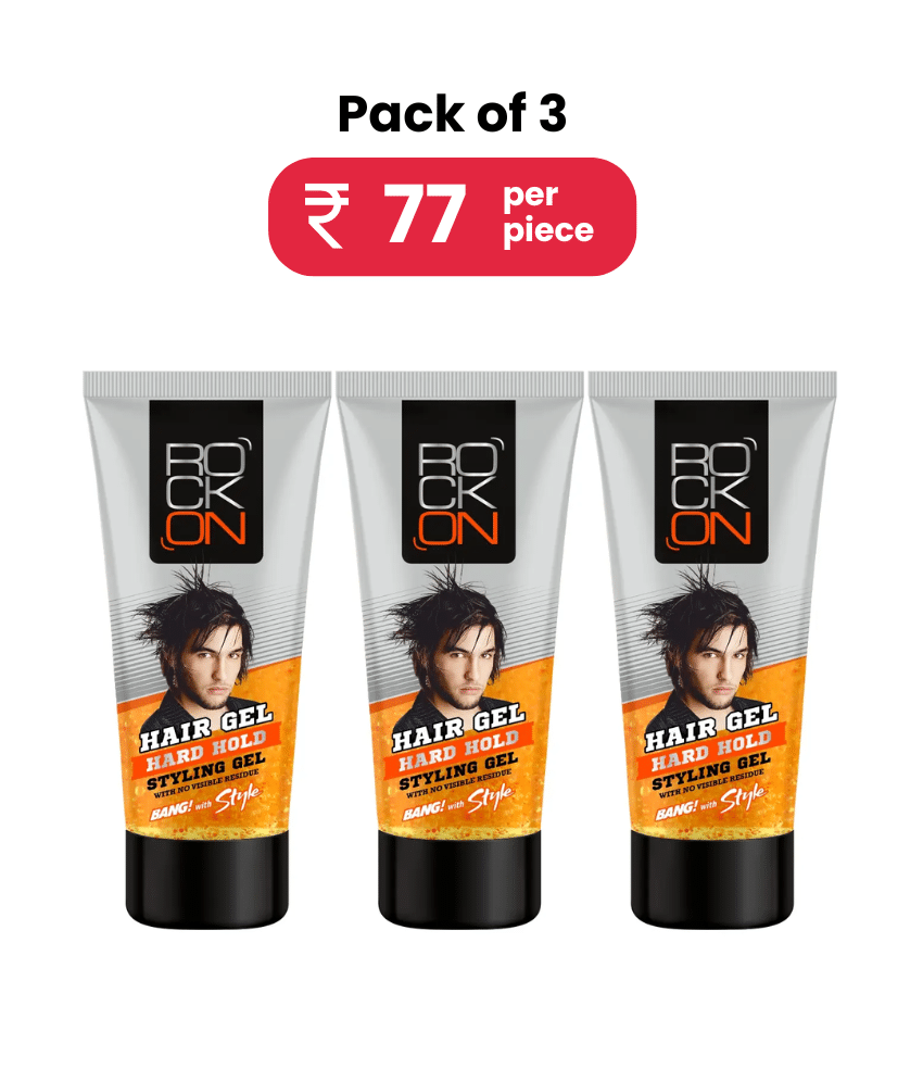     			Rock On Hair Gel Strong Hard Hold Gels for Men for Wet Look & Shiny Styles 60g ( Pack of 3 )