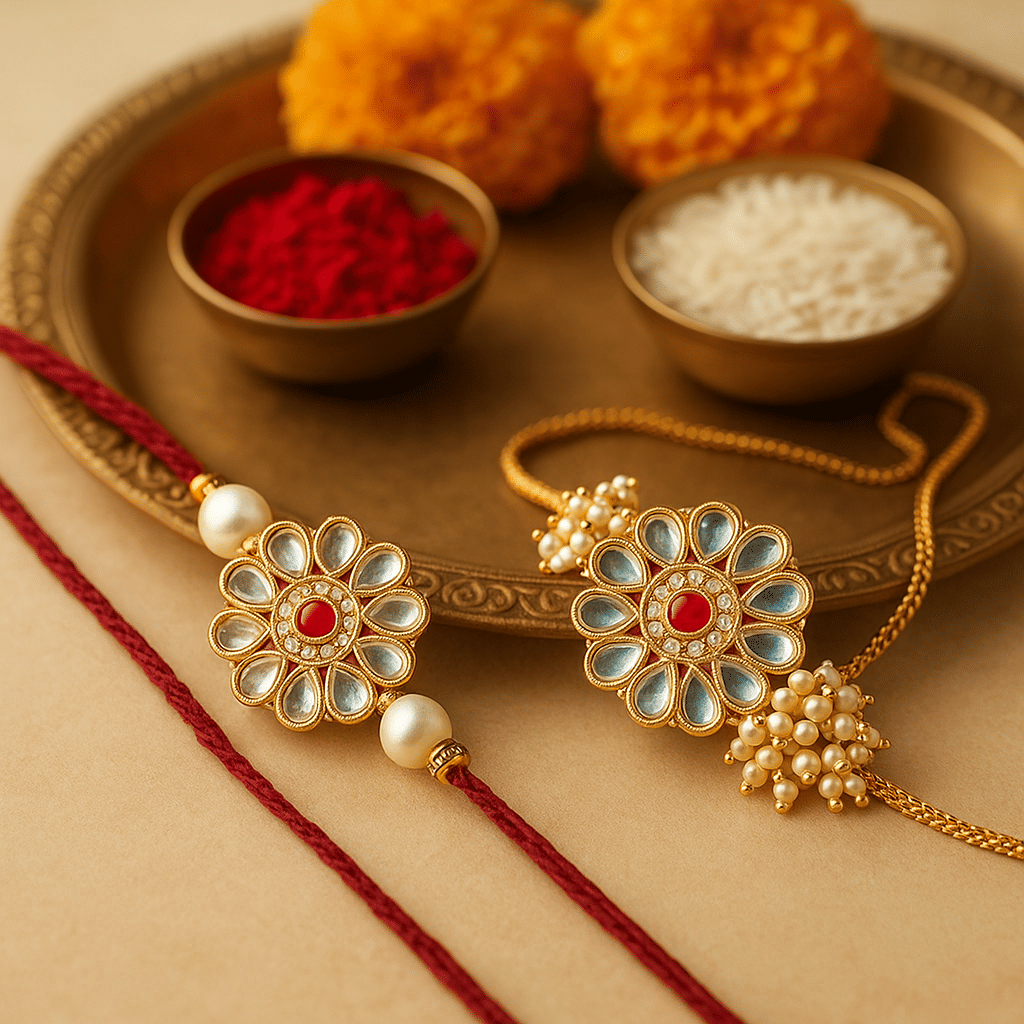 thrifkart Bhaiya Bhabhi Rakhi Multicolour KUNDAN BHAIYA BHABHI RAKHI Pack of 1 - Bangles & Bracelets | Buy online on ZillyBuy
