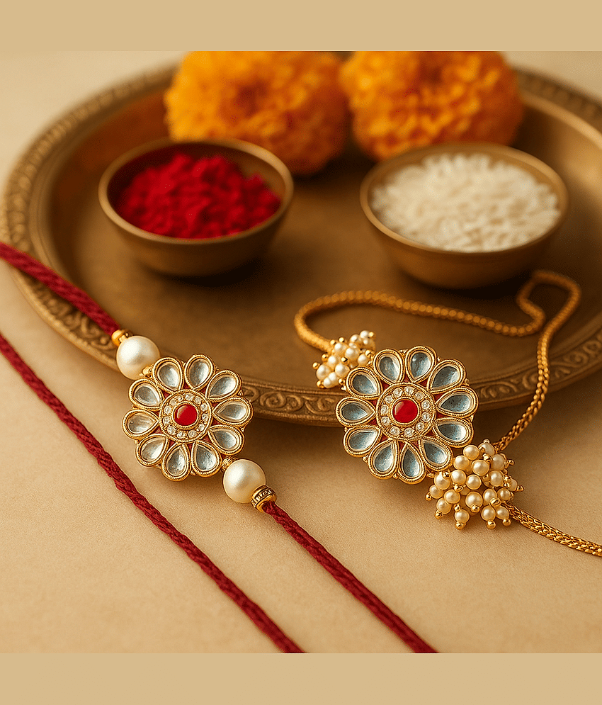 thrifkart Bhaiya Bhabhi Rakhi Multicolour KUNDAN BHAIYA BHABHI RAKHI Pack of 1 - Bangles & Bracelets | Buy online on ZillyBuy