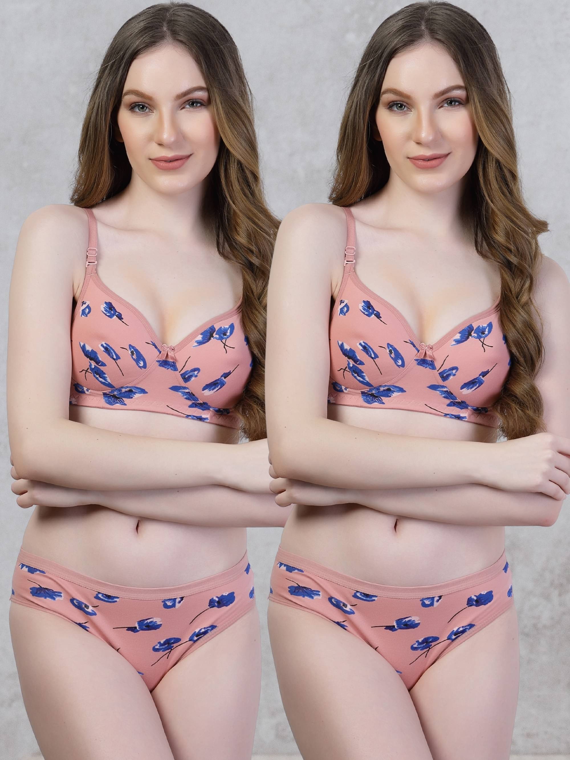    			ADORNSTAR Pack of 2 Cotton Lycra Bra & Panty Set For Women ( Multicolor15 )