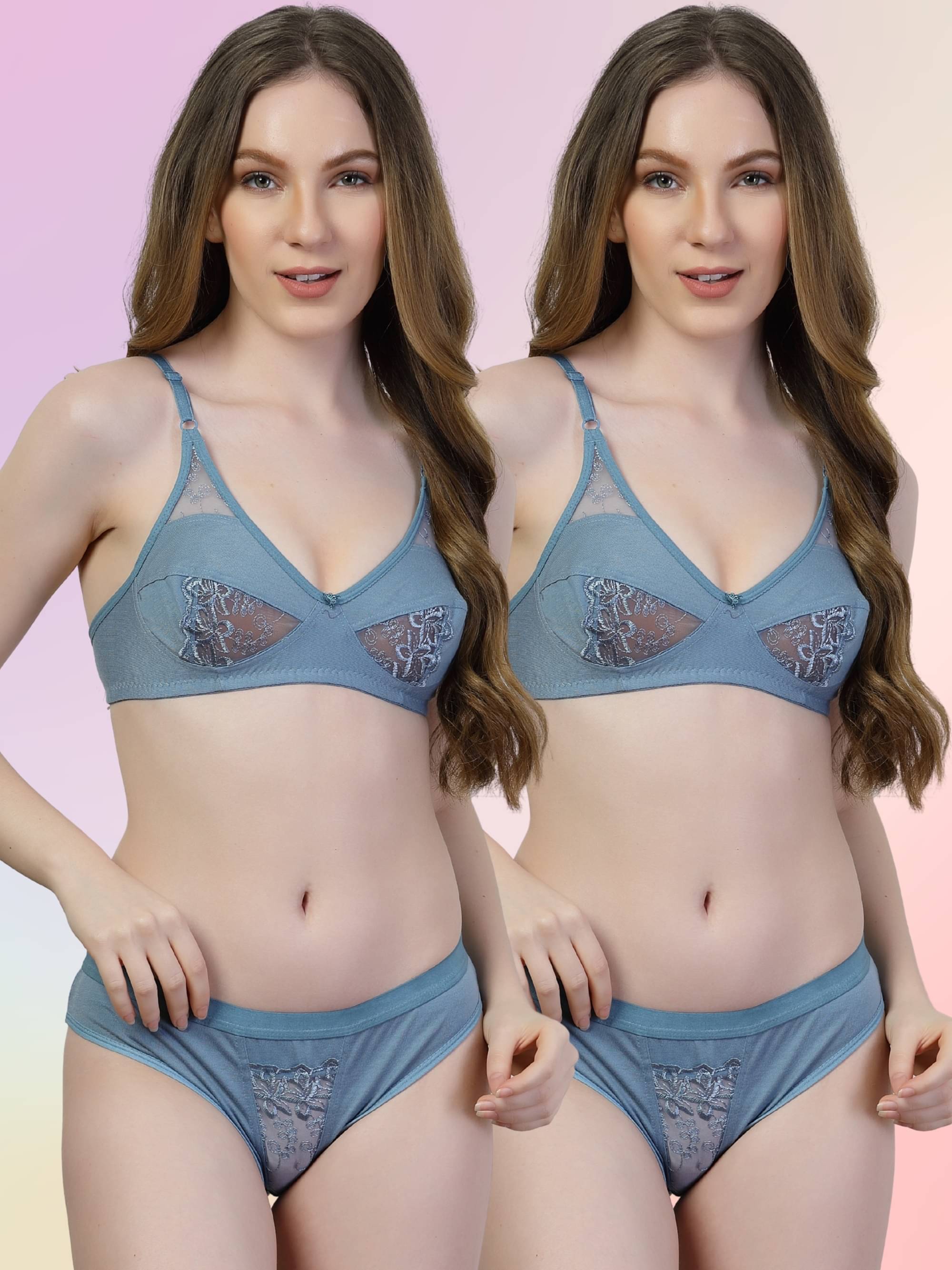     			ADORNSTAR Pack of 2 Cotton Lycra Bra & Panty Set For Women ( Blue )