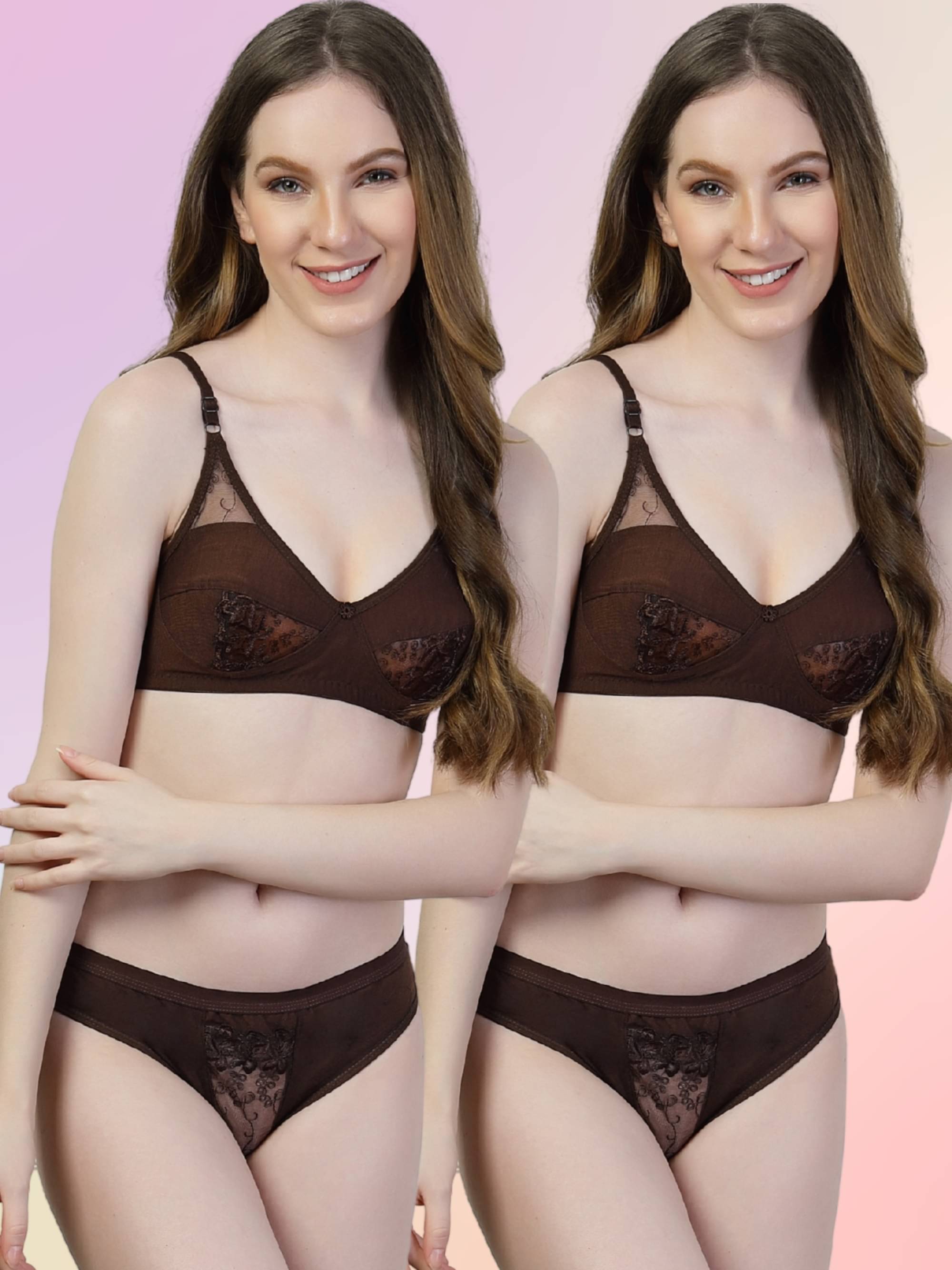     			ADORNSTAR Pack of 2 Cotton Lycra Bra & Panty Set For Women ( Maroon )