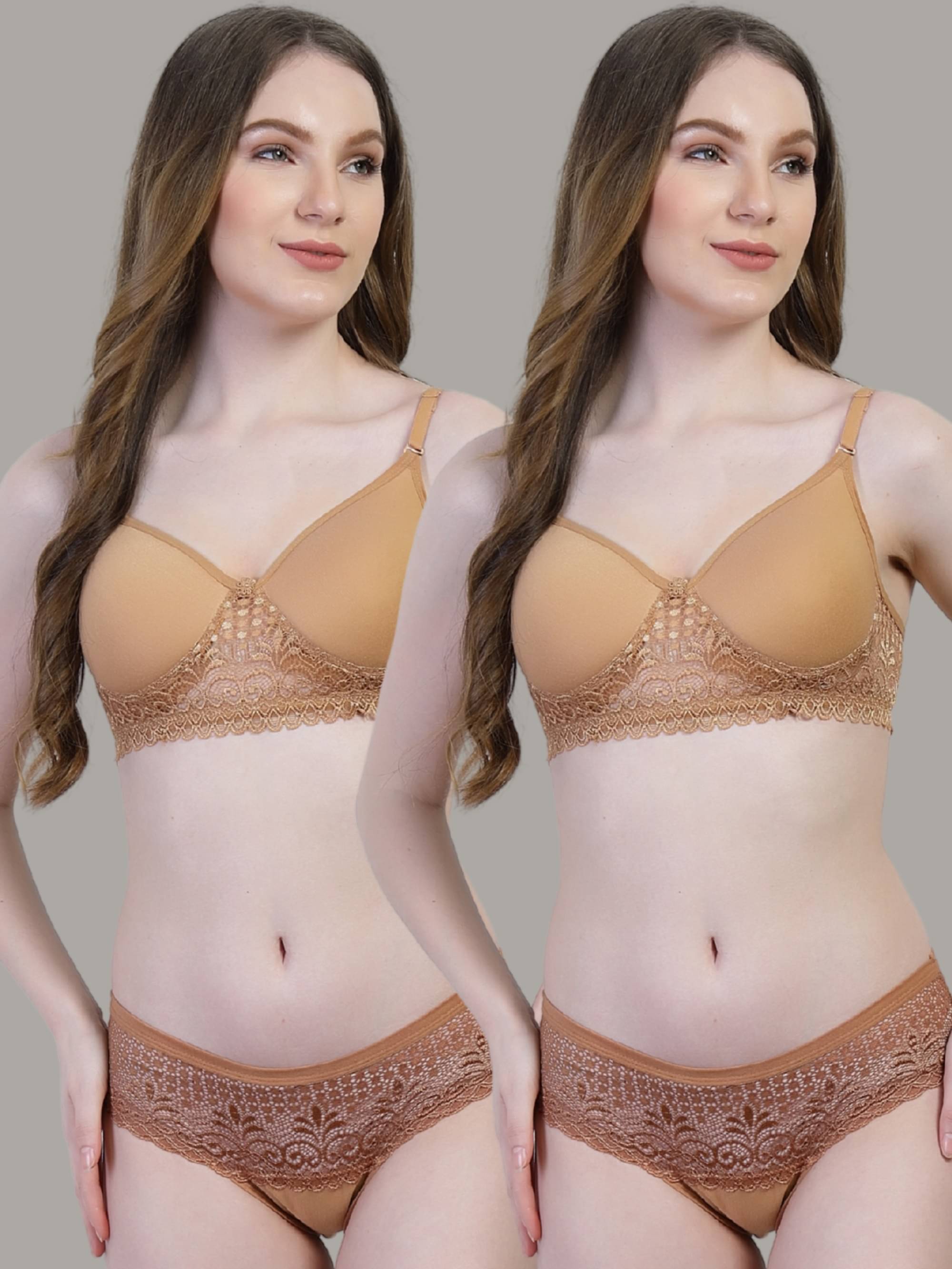     			ADORNSTAR Pack of 2 Cotton Lycra Bra & Panty Set For Women ( Gold )