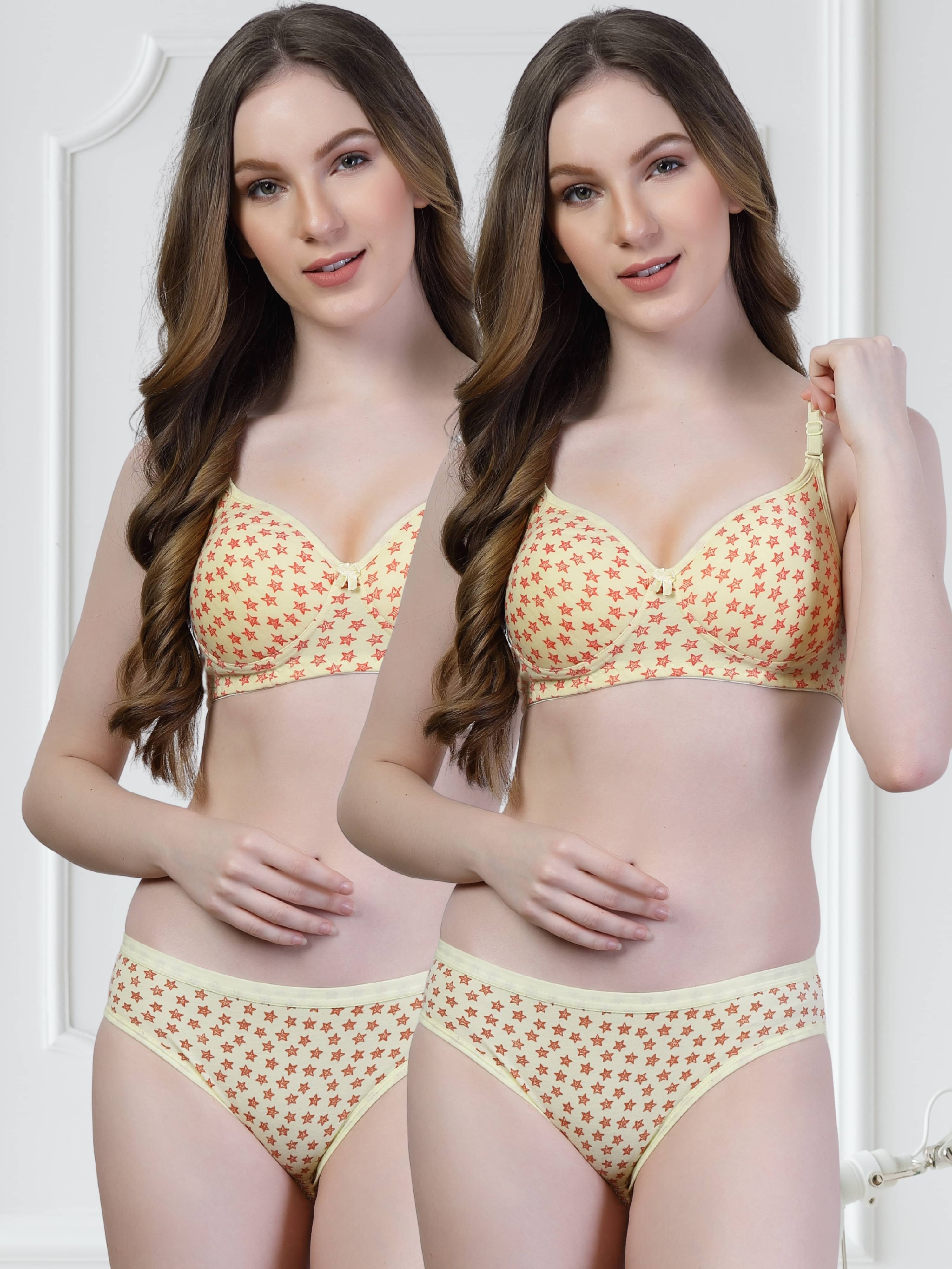 ADORNSTAR Pack of 2 Cotton Lycra Bra & Panty Set For Women ( Yellow )     			ADORNSTAR Pack of 2 Cotton Lycra Bra & Panty Set For Women ( Yellow )