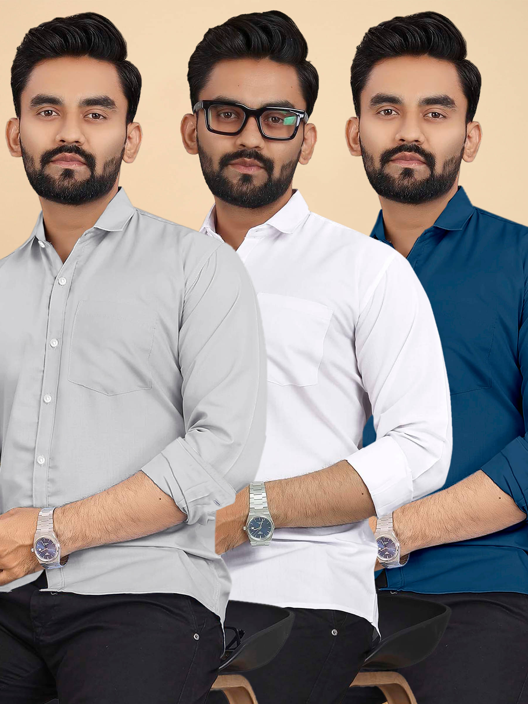     			ALY JOHN Cotton Regular Fit Full Sleeves Men's Formal Shirt - Multicolor 12 ( Pack of 3 )