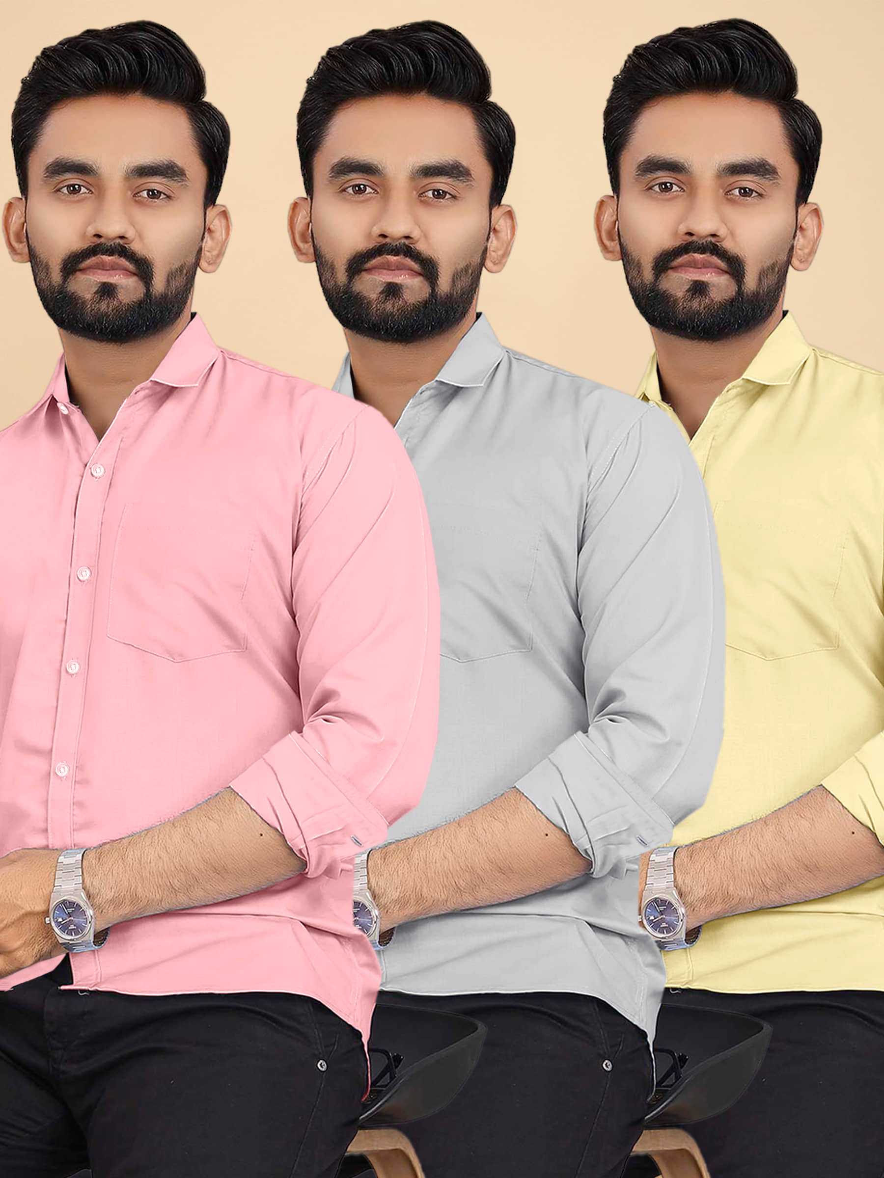 ALY JOHN Cotton Regular Fit Full Sleeves Men's Formal Shirt - Multicolor 10 ( Pack of 3 )