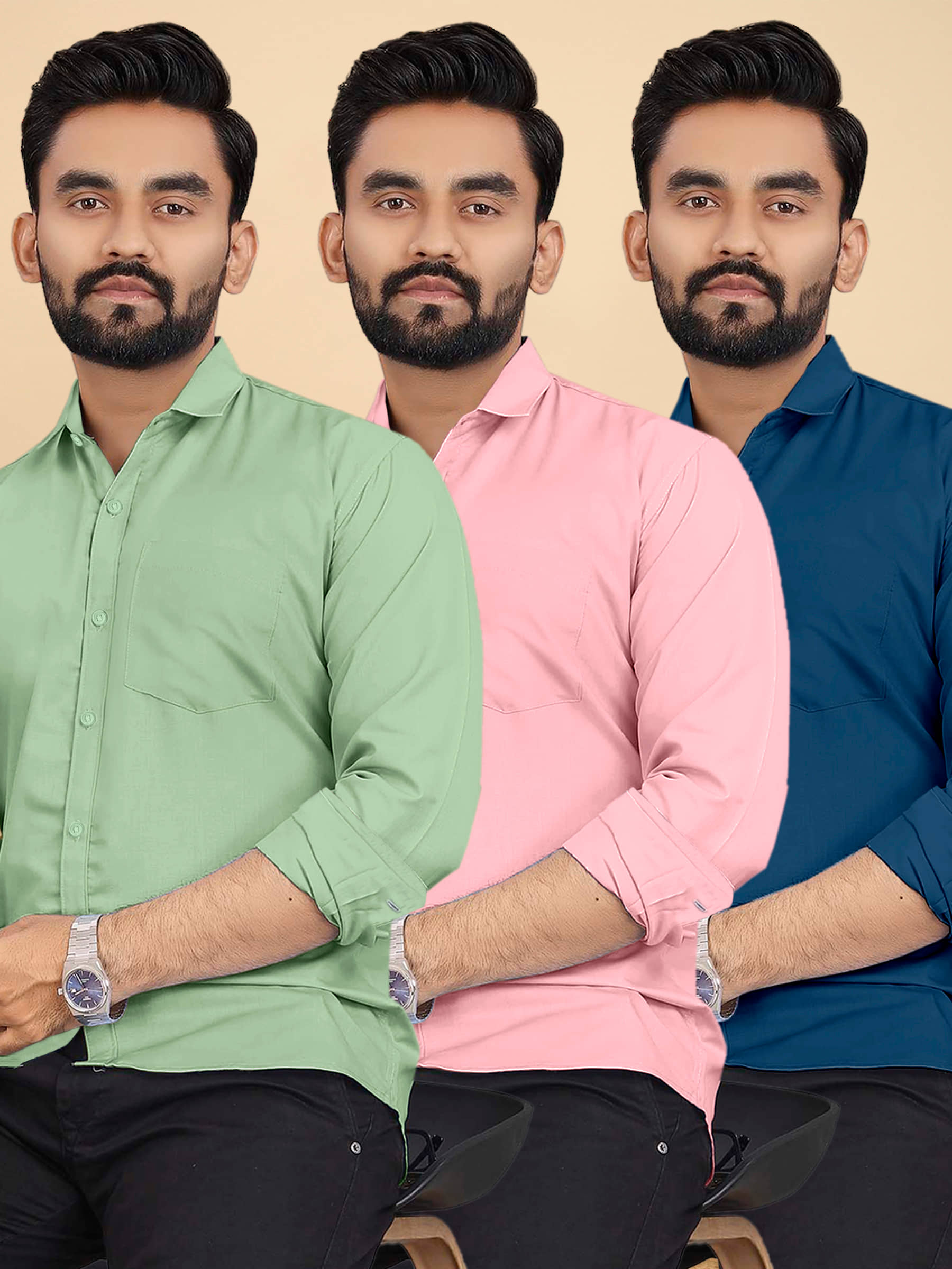 ALY JOHN Cotton Regular Fit Full Sleeves Men's Formal Shirt - Multicolor 9 ( Pack of 3 )