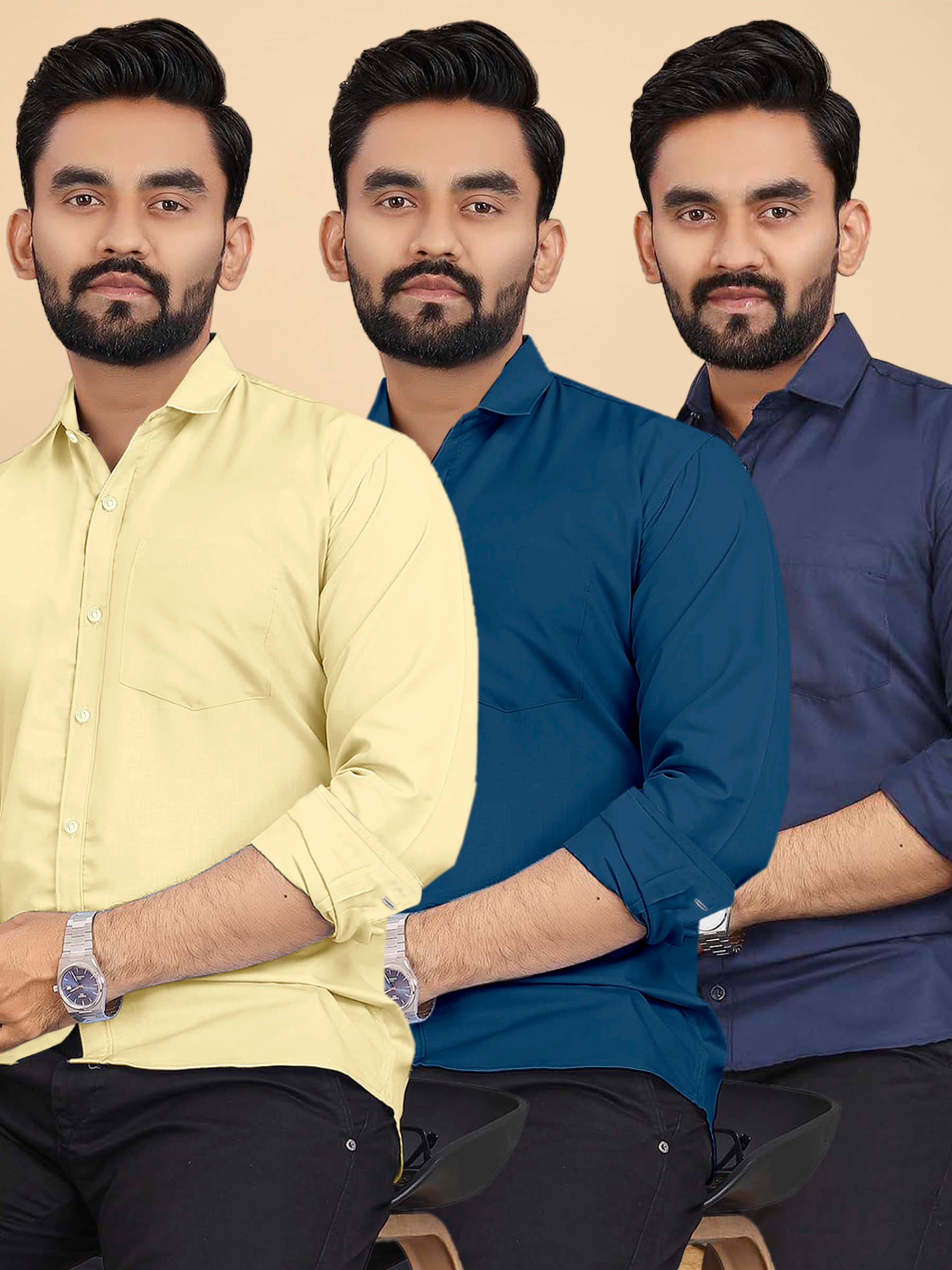     			ALY JOHN Cotton Regular Fit Full Sleeves Men's Formal Shirt - Multicolor 14 ( Pack of 3 )