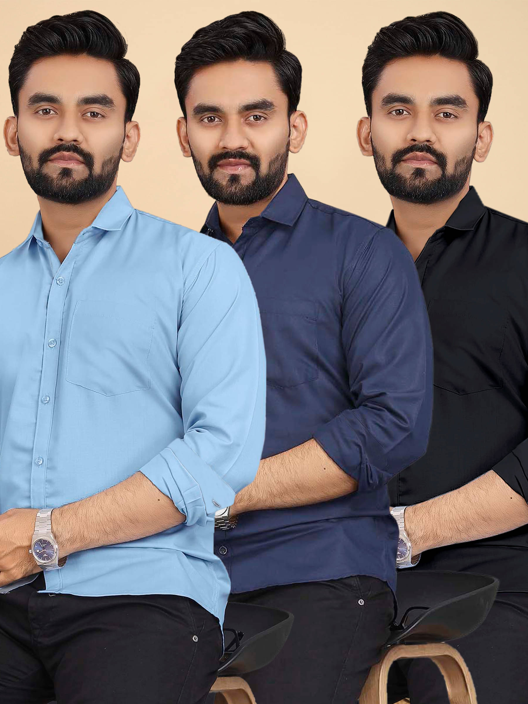 ALY JOHN Cotton Regular Fit Full Sleeves Men's Formal Shirt - Multicolor 6 ( Pack of 3 ) ALY JOHN Cotton Regular Fit Full Sleeves Men's Formal Shirt - Multicolor 6 ( Pack of 3 )