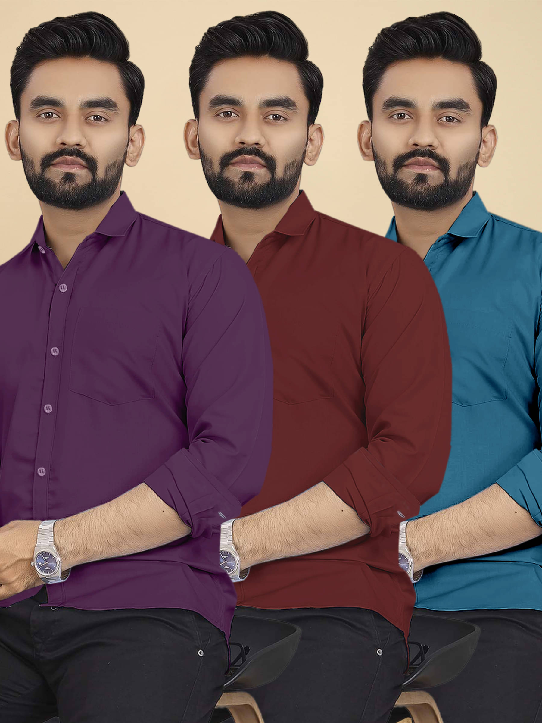     			ALY JOHN Cotton Regular Fit Full Sleeves Men's Formal Shirt - Multicolor 9 ( Pack of 3 )