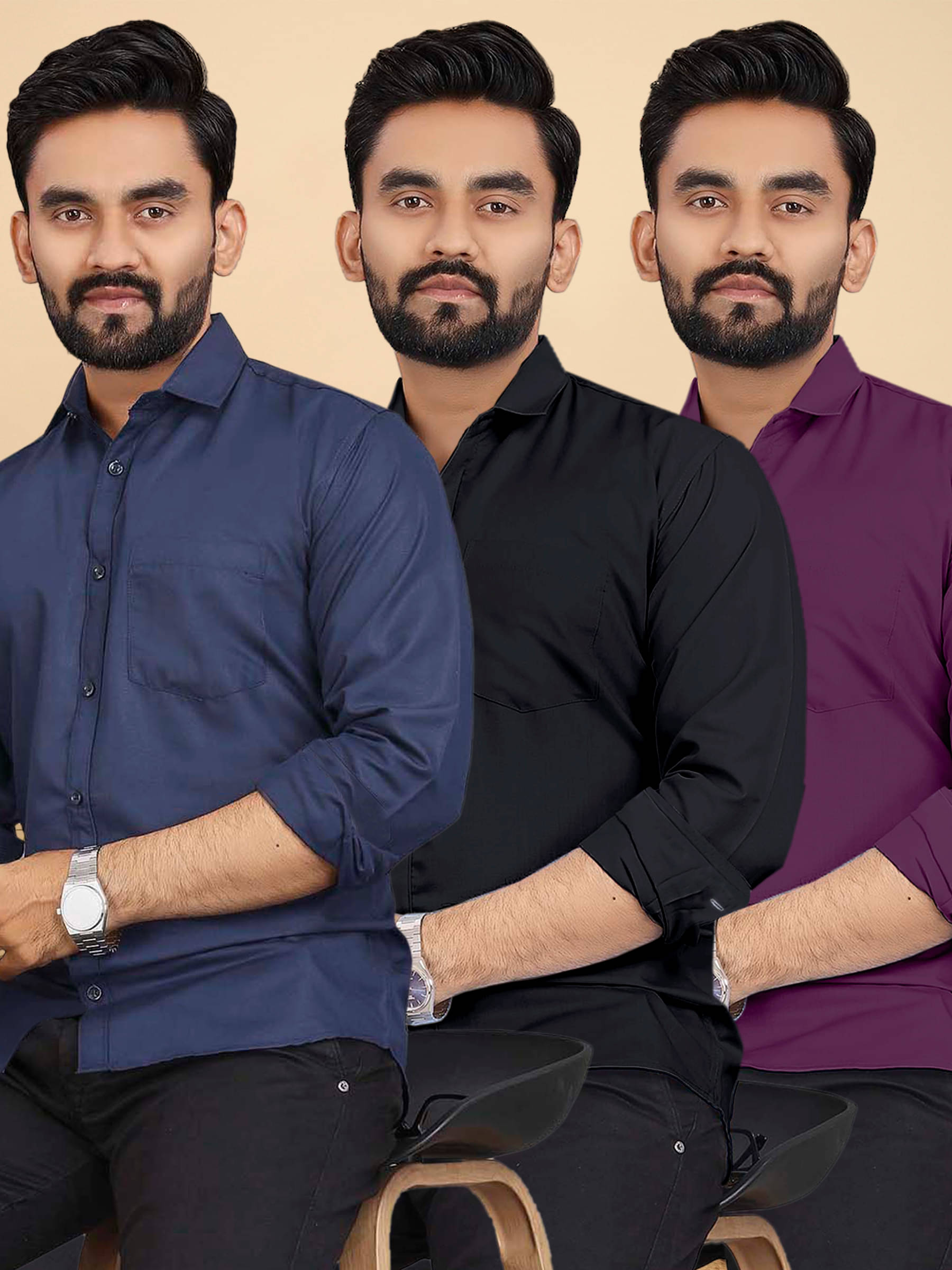     			ALY JOHN Cotton Regular Fit Full Sleeves Men's Formal Shirt - Multicolor 7 ( Pack of 3 )