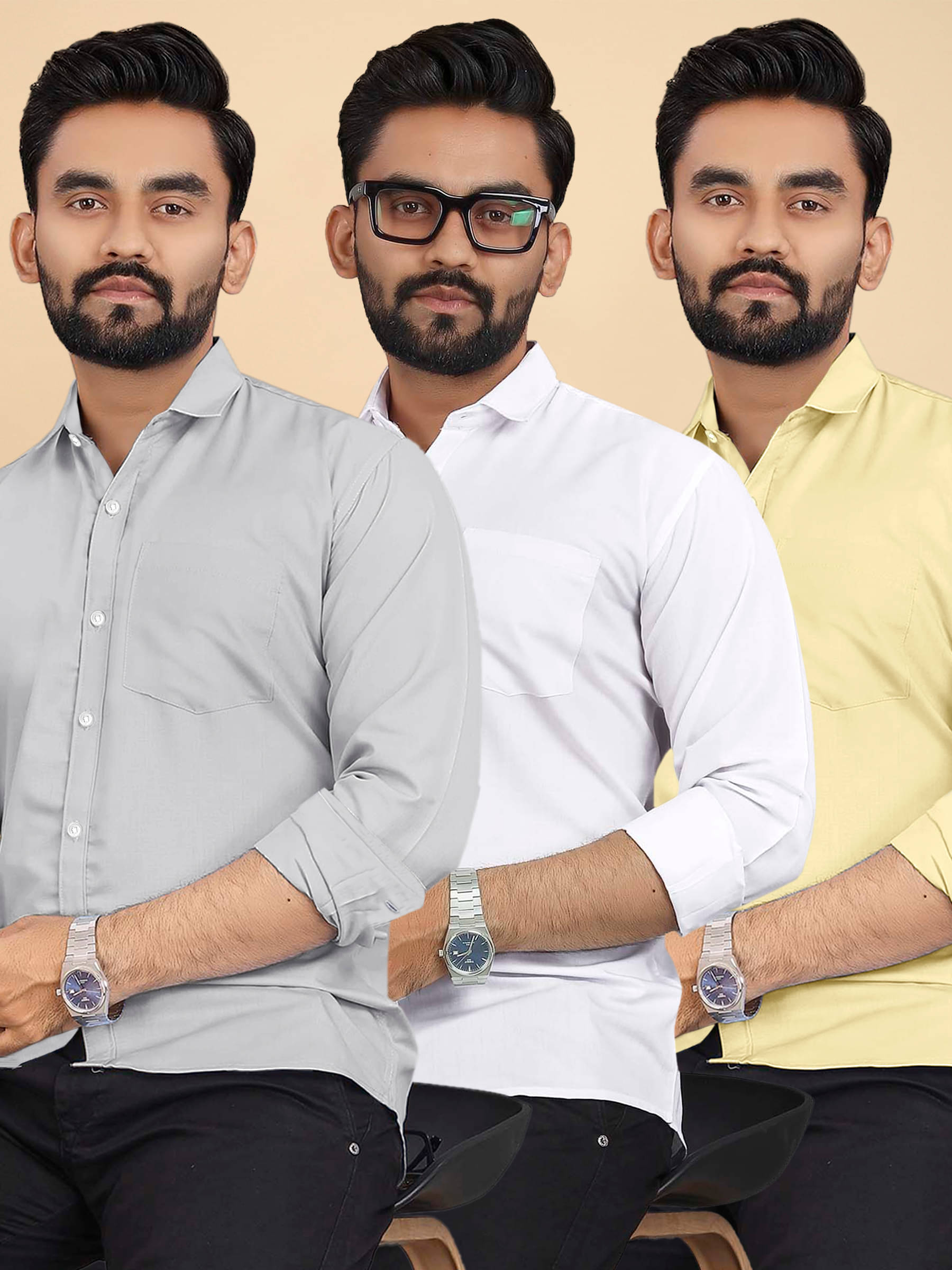     			ALY JOHN Cotton Regular Fit Full Sleeves Men's Formal Shirt - Multicolor 2 ( Pack of 3 )