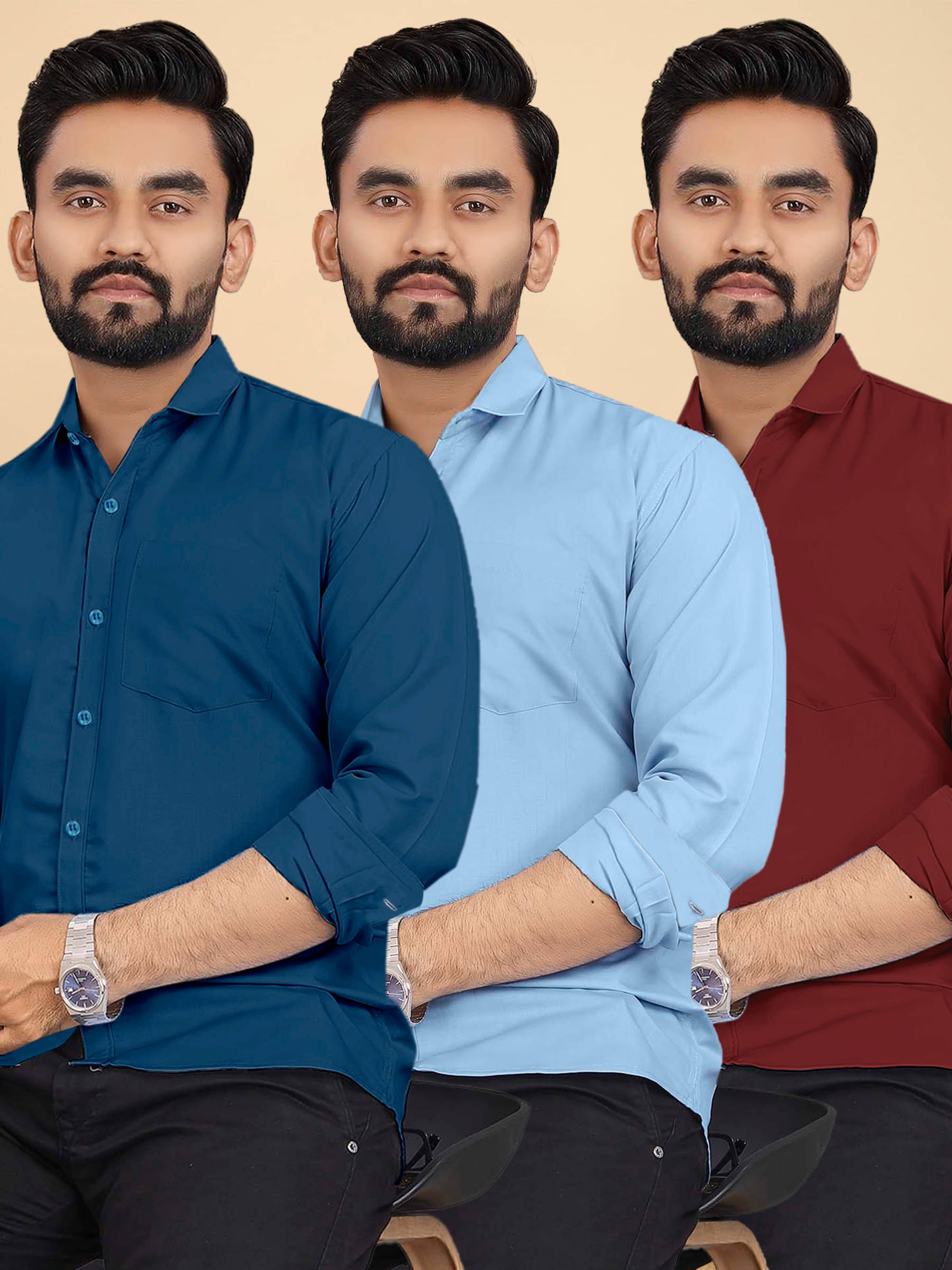     			ALY JOHN Cotton Regular Fit Full Sleeves Men's Formal Shirt - Multicolor 5 ( Pack of 3 )