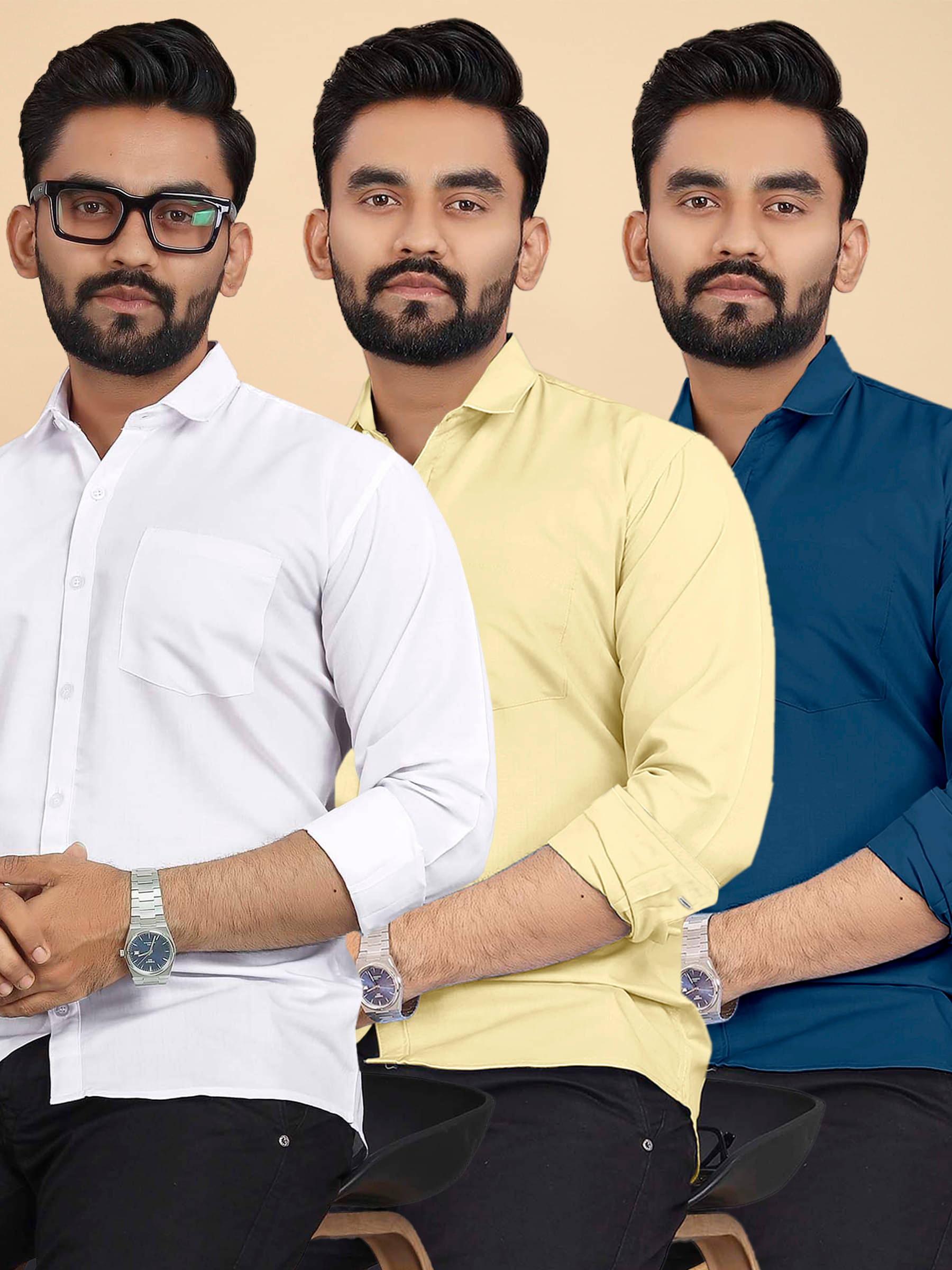     			ALY JOHN Cotton Regular Fit Full Sleeves Men's Formal Shirt - Multicolor 3 ( Pack of 3 )