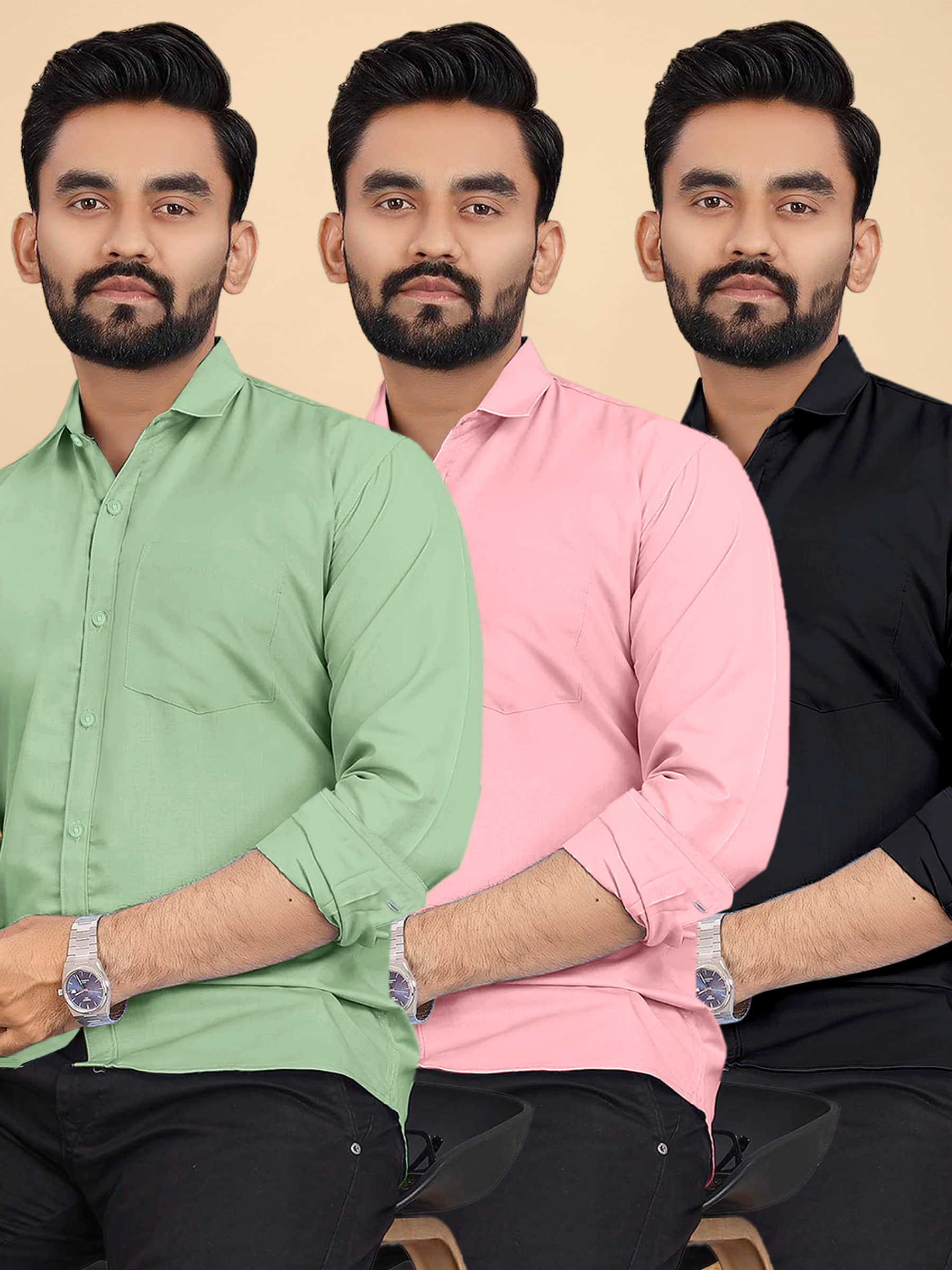 ALY JOHN Cotton Regular Fit Full Sleeves Men's Formal Shirt - Multicolor 7 ( Pack of 3 )