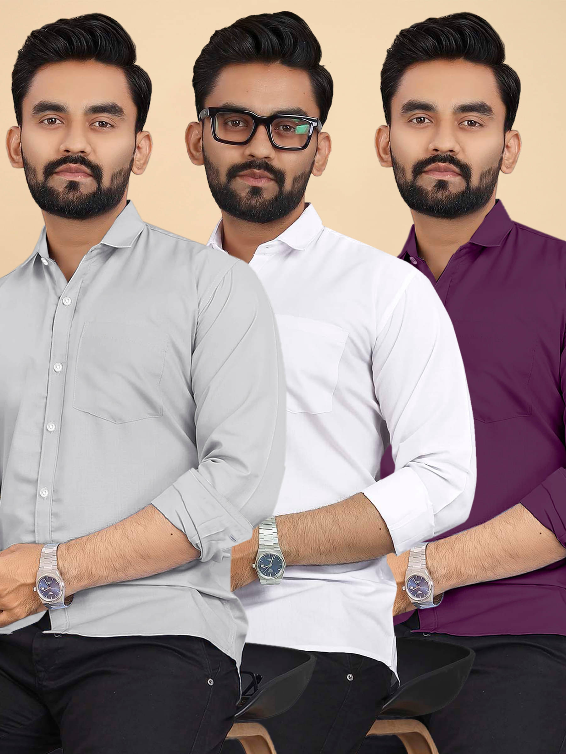     			ALY JOHN Cotton Regular Fit Full Sleeves Men's Formal Shirt - Multicolor 10 ( Pack of 3 )