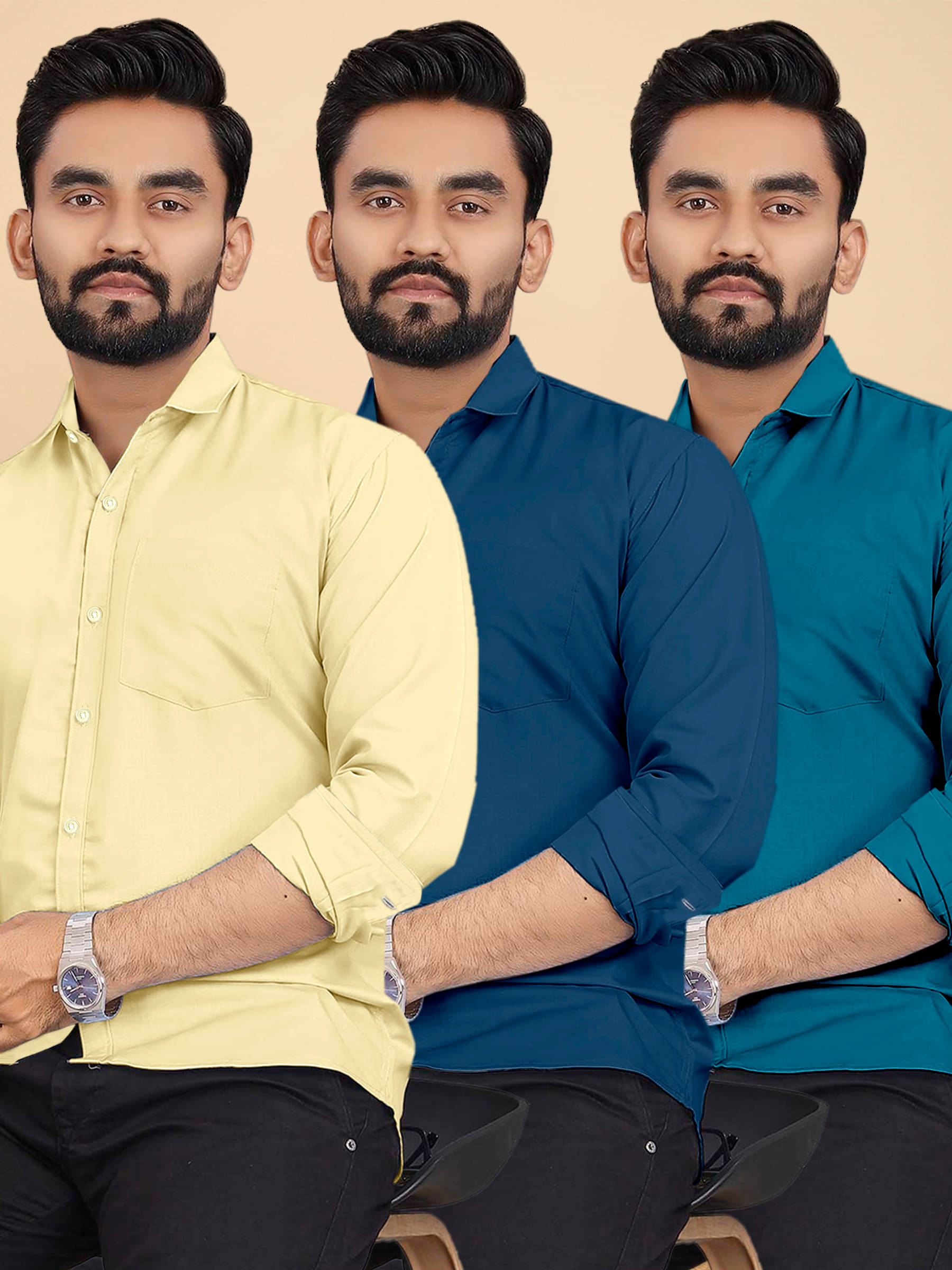     			ALY JOHN Cotton Regular Fit Full Sleeves Men's Formal Shirt - Multicolor 12 ( Pack of 3 )