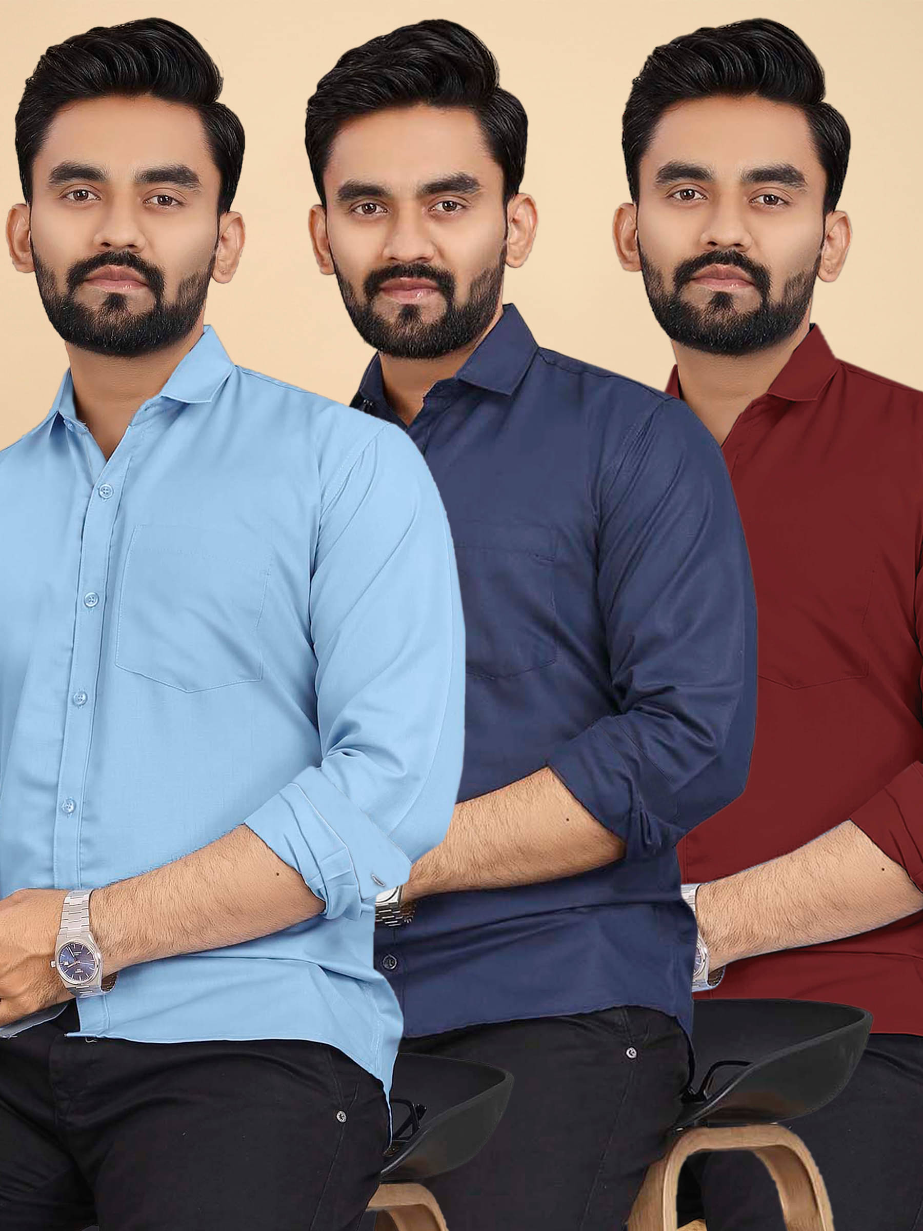     			ALY JOHN Cotton Regular Fit Full Sleeves Men's Formal Shirt - Multicolor 6 ( Pack of 3 )