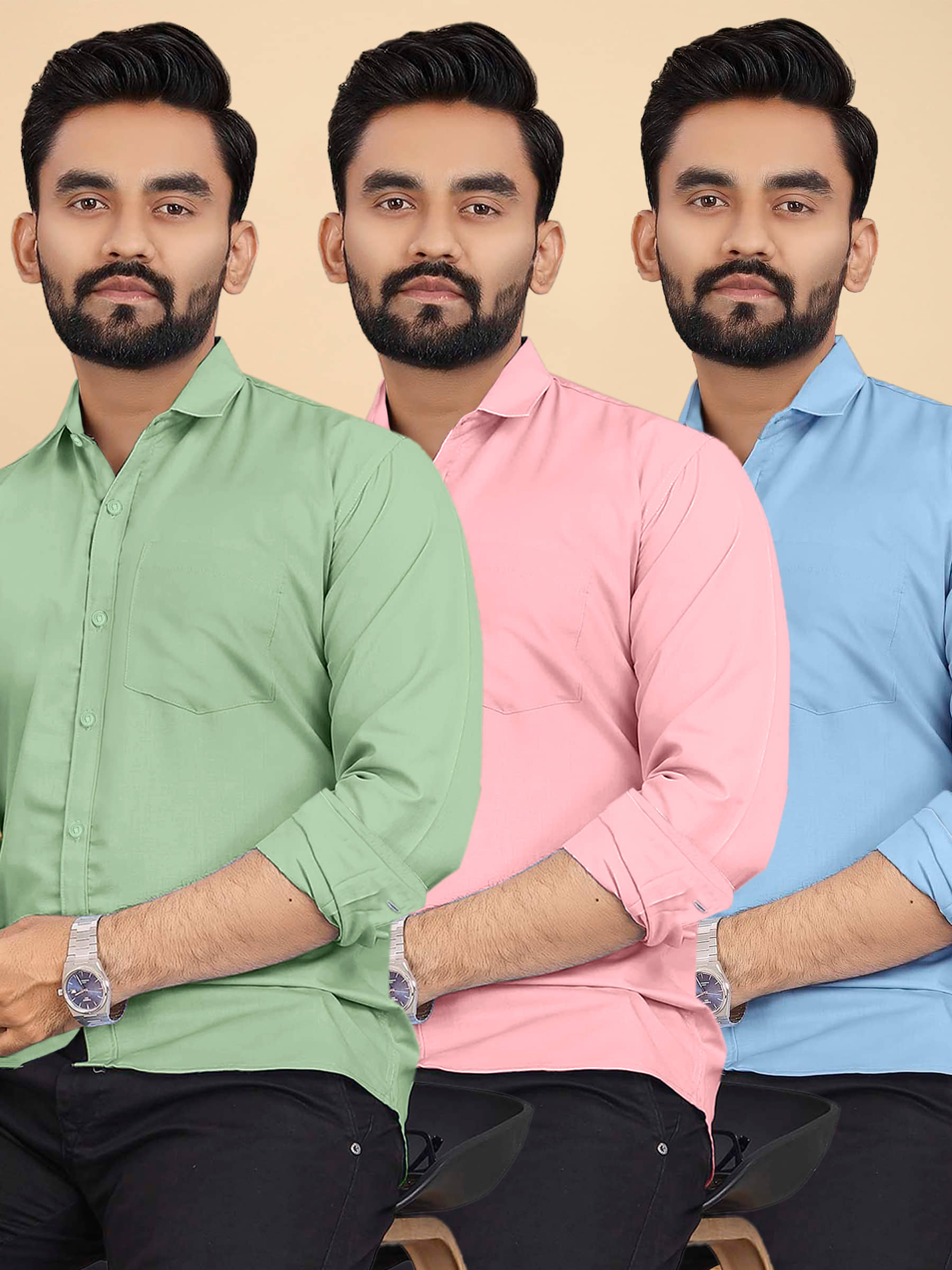 ALY JOHN Cotton Regular Fit Full Sleeves Men's Formal Shirt - Multicolor 7 ( Pack of 3 )