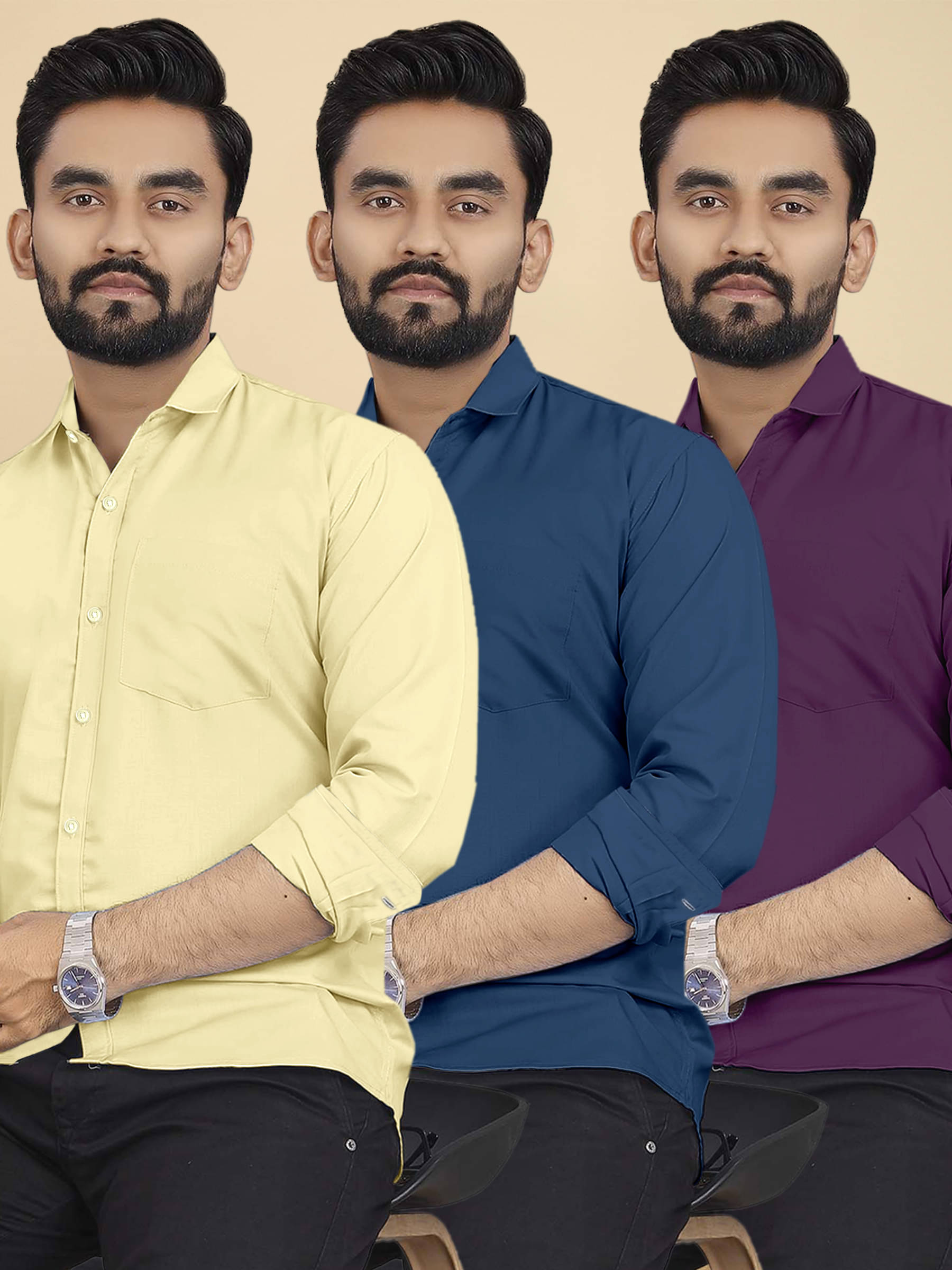ALY JOHN Cotton Regular Fit Full Sleeves Men's Formal Shirt - Multicolor 13 ( Pack of 3 ) ALY JOHN Cotton Regular Fit Full Sleeves Men's Formal Shirt - Multicolor 13 ( Pack of 3 )