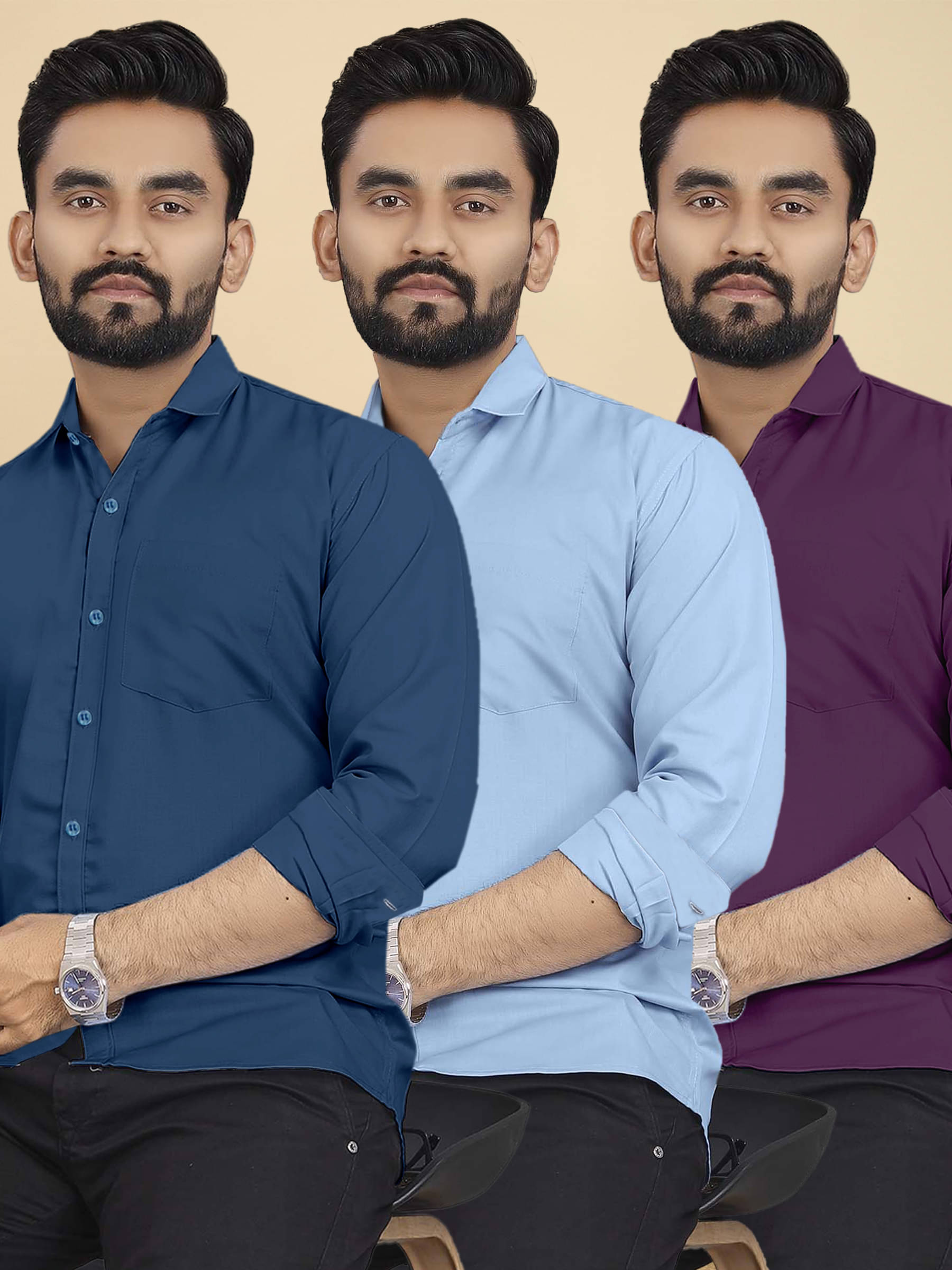     			ALY JOHN Cotton Regular Fit Full Sleeves Men's Formal Shirt - Multicolor 14 ( Pack of 3 )
