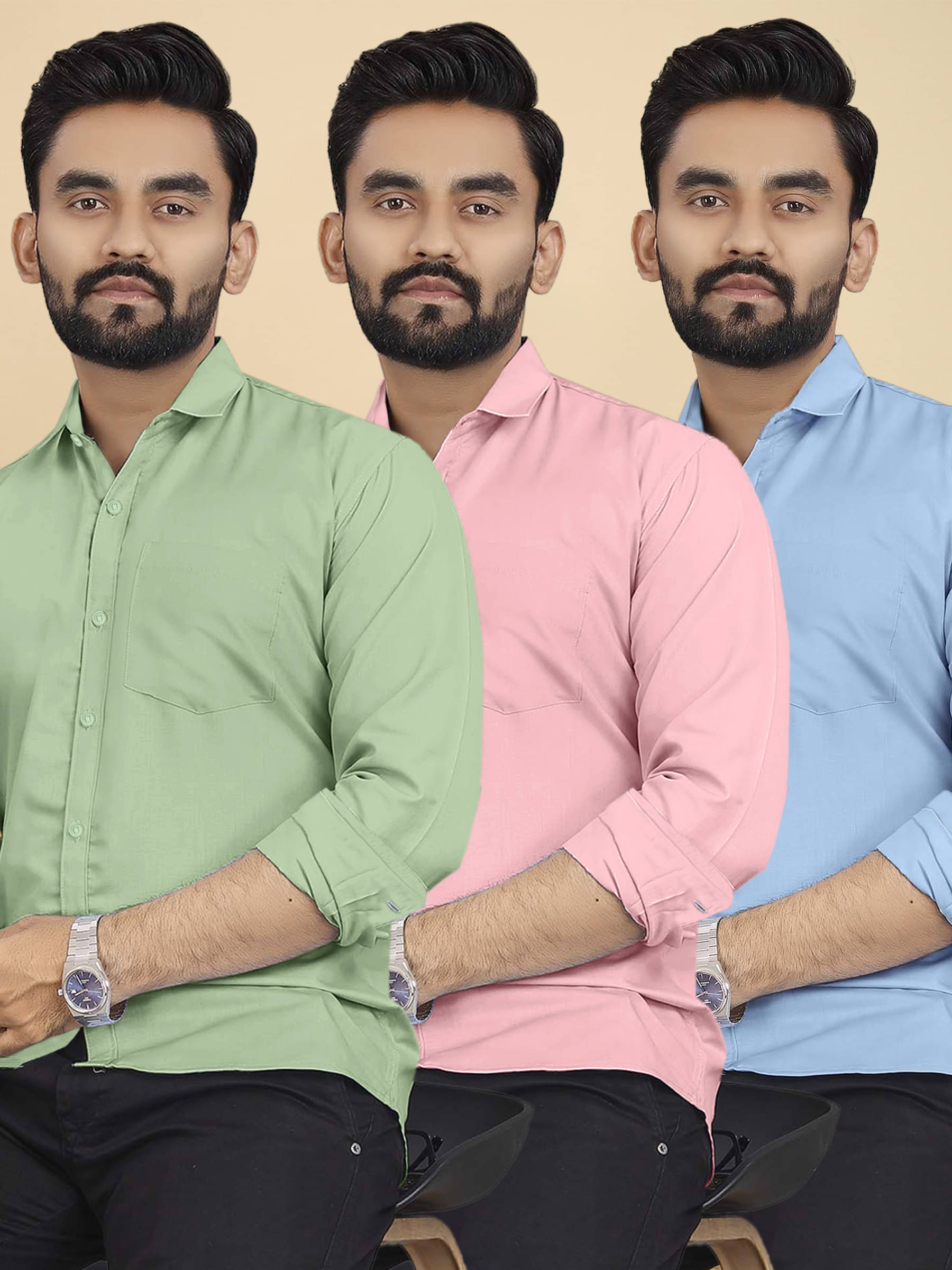     			ALY JOHN Cotton Regular Fit Full Sleeves Men's Formal Shirt - Multicolor ( Pack of 3 )