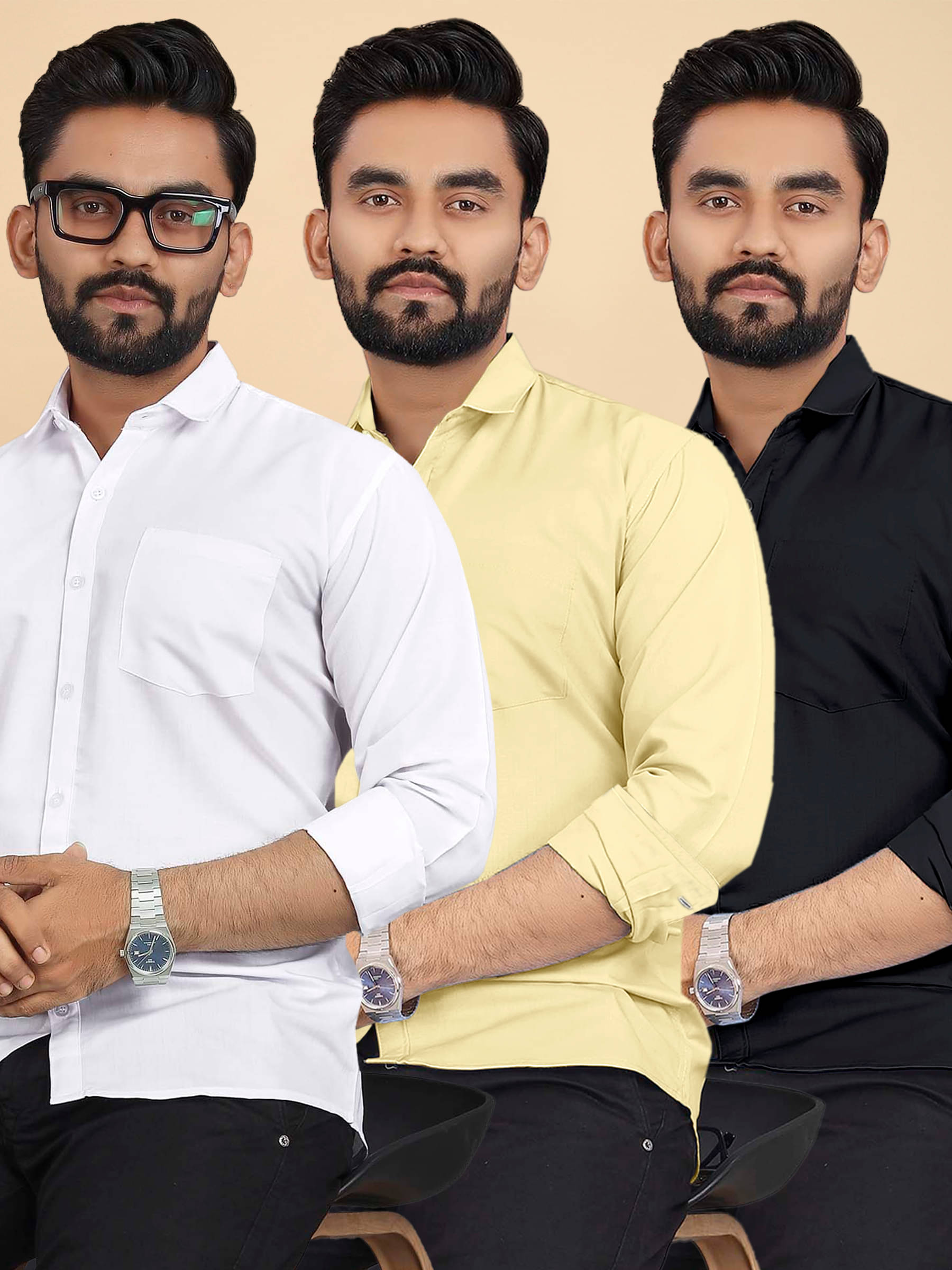     			ALY JOHN Cotton Regular Fit Full Sleeves Men's Formal Shirt - Multicolor 12 ( Pack of 3 )