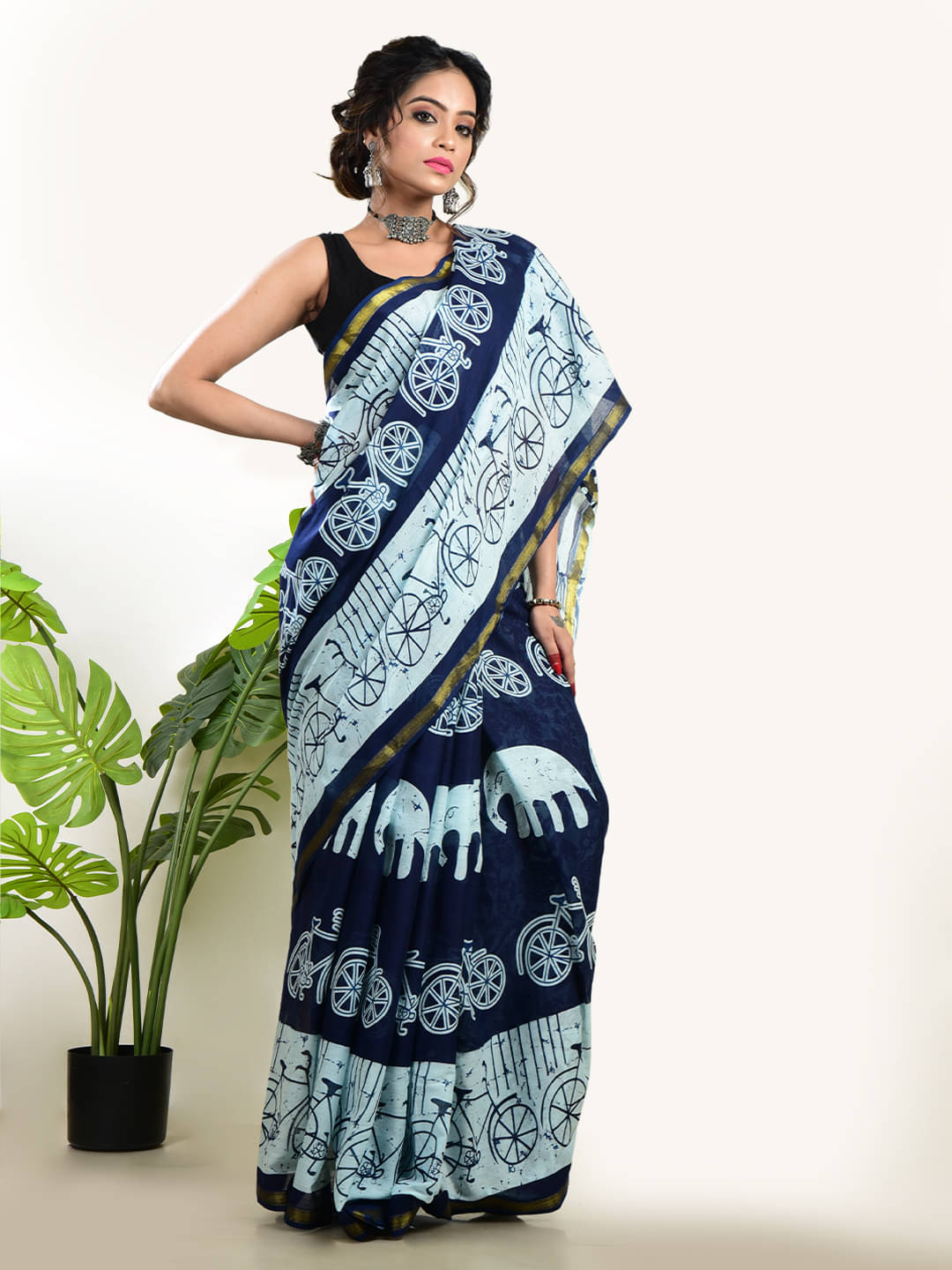     			Aakar Cotton Self Design Saree Without Blouse Piece ( Blue )