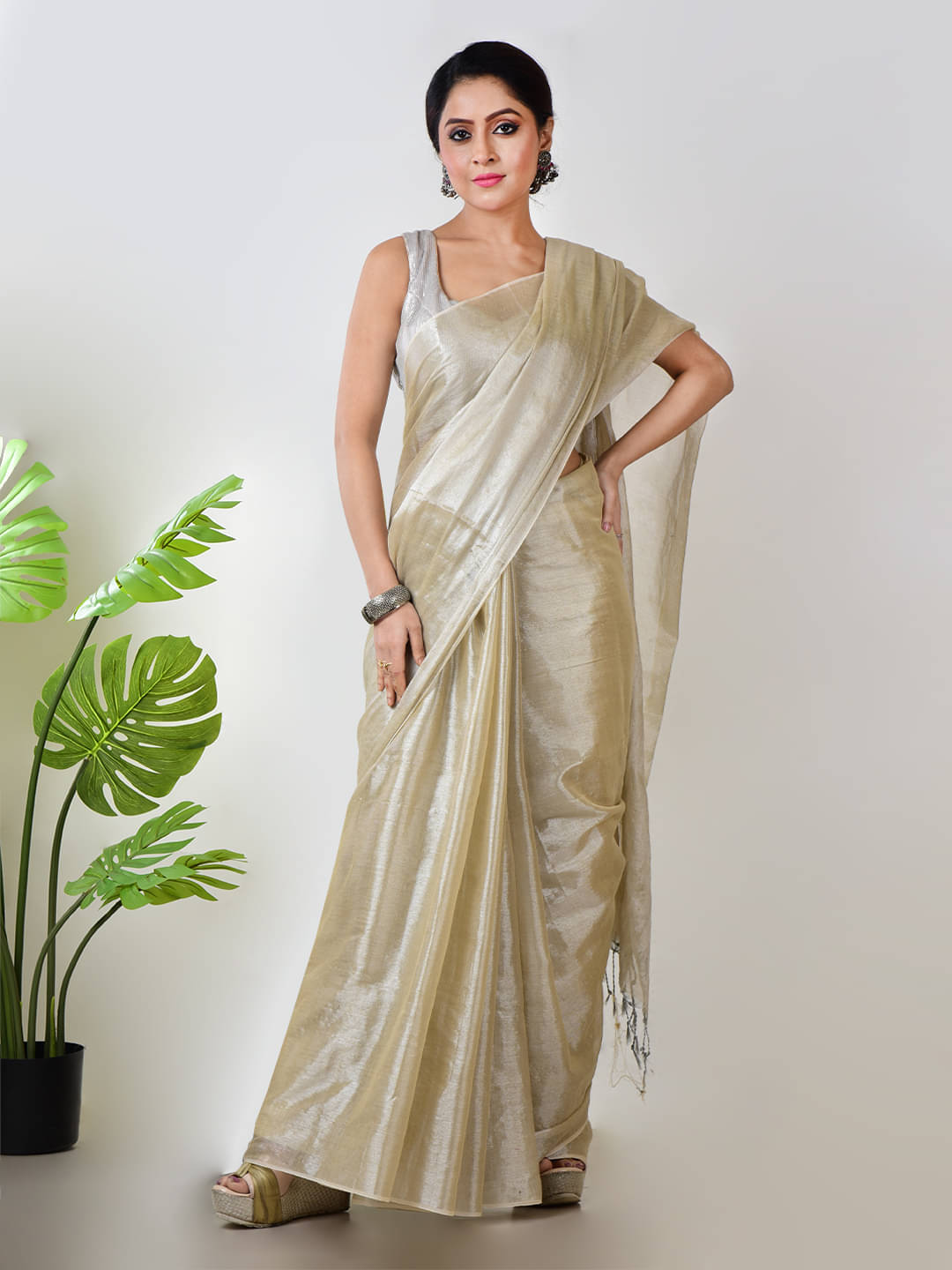     			Aakar Tissue Self Design Saree With Unstitched Blouse Piece ( Multicolor 10 )