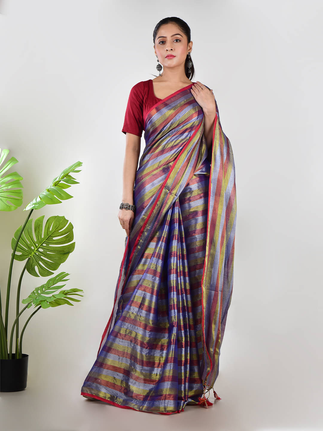 Aakar Tissue Self Design Saree With Unstitched Blouse Piece ( Multicolor 8 ) Aakar Tissue Self Design Saree With Unstitched Blouse Piece ( Multicolor 8 )