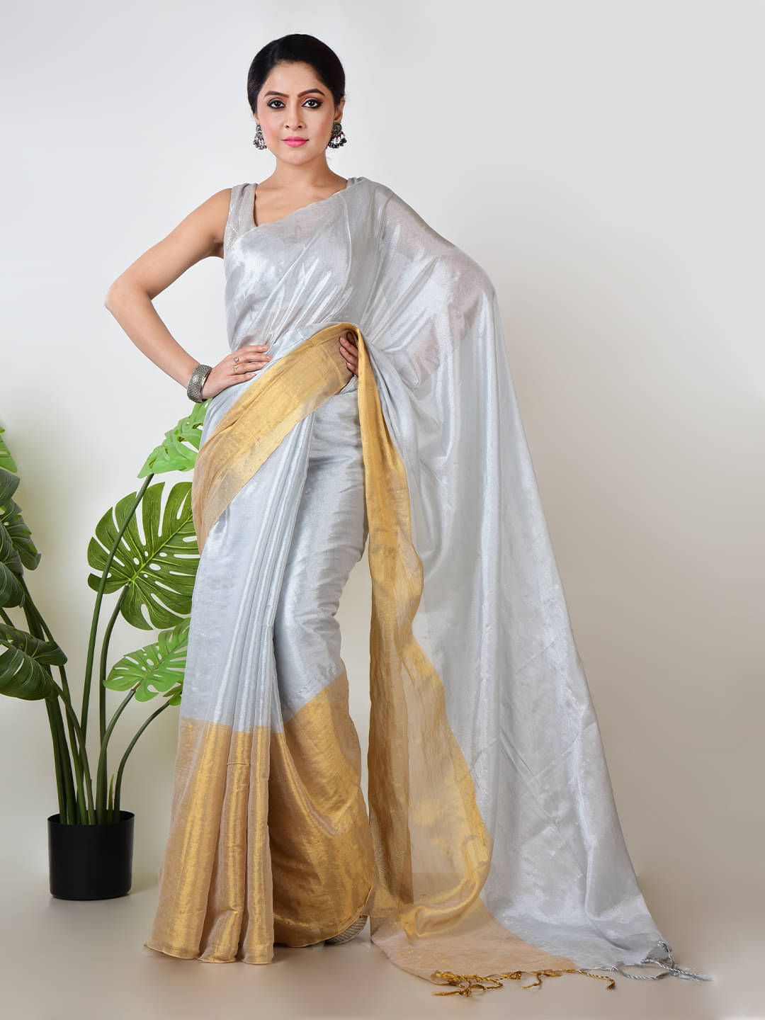     			Aakar Tissue Self Design Saree With Unstitched Blouse Piece ( Multicolor 12 )