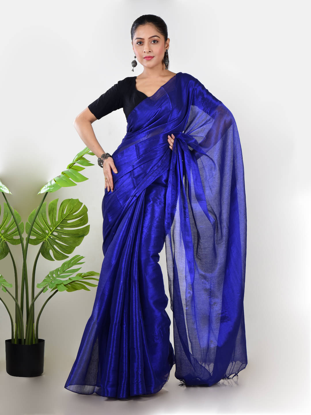 Aakar Tissue Self Design Saree With Unstitched Blouse Piece ( Blue ) Aakar Tissue Self Design Saree With Unstitched Blouse Piece ( Blue )