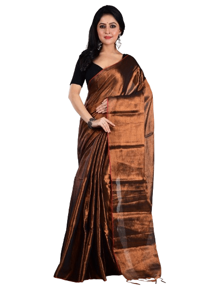 Aakar Tissue Self Design Saree With Unstitched Blouse Piece ( Brown ) Aakar Tissue Self Design Saree With Unstitched Blouse Piece ( Brown )