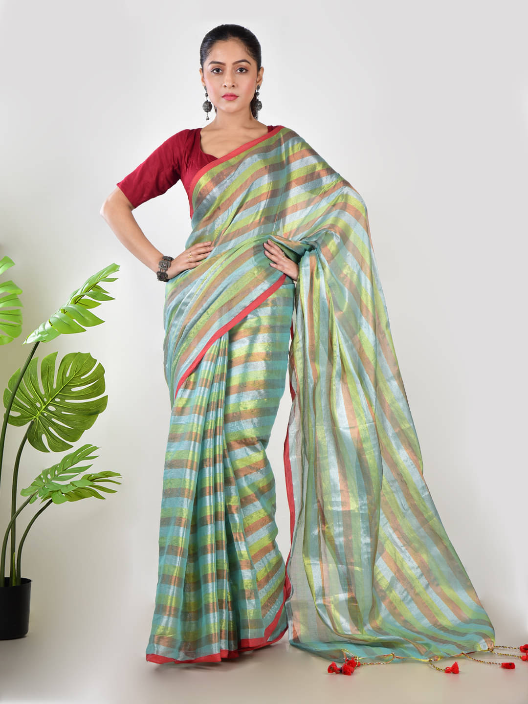     			Aakar Tissue Self Design Saree With Unstitched Blouse Piece ( Multicolor 13 )